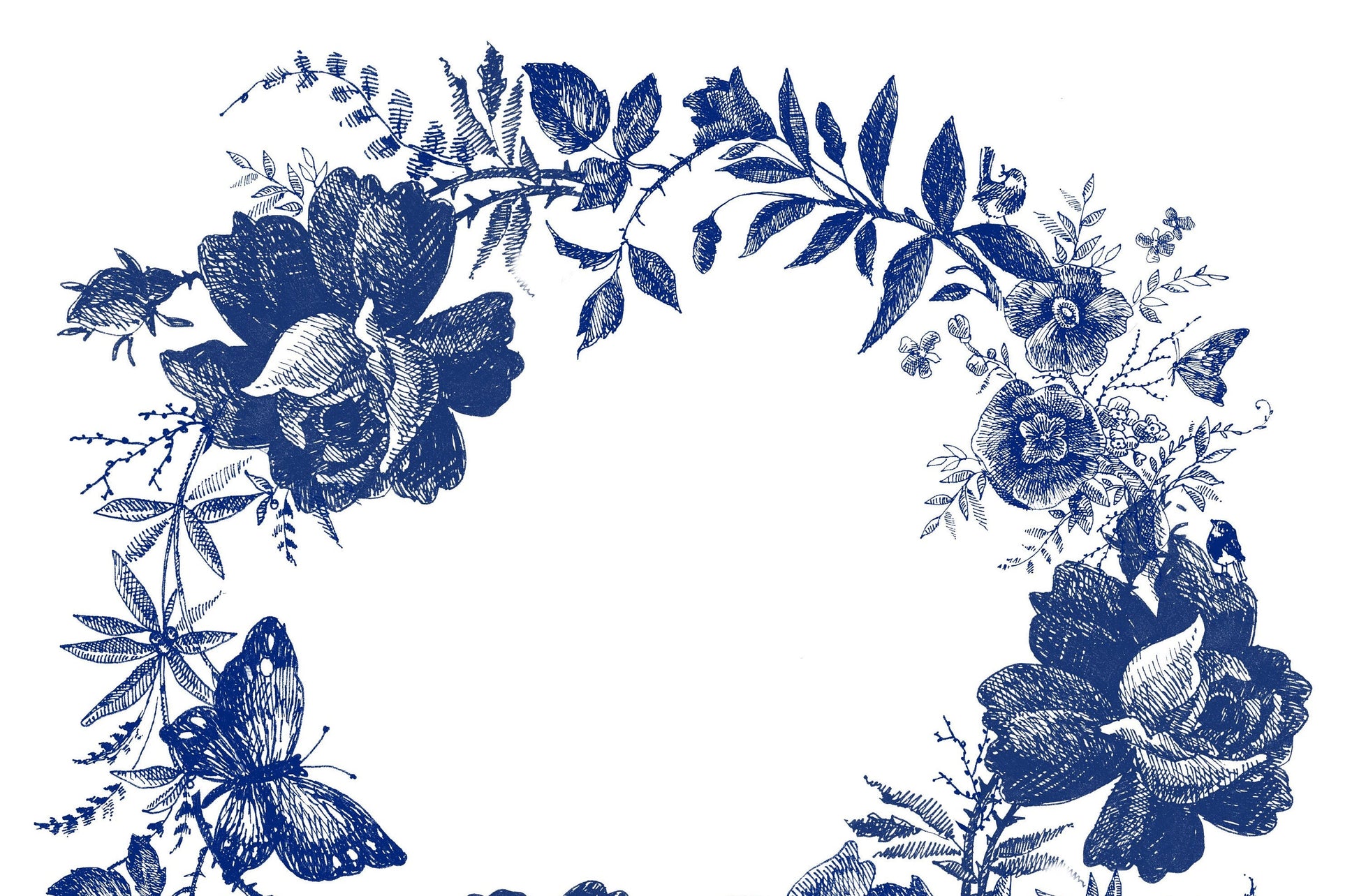 Blue Decoupage Paper for Furniture - Rice Paper Decoupage - Large Decoupage Paper Vintage - Flower Wreath Decoupage