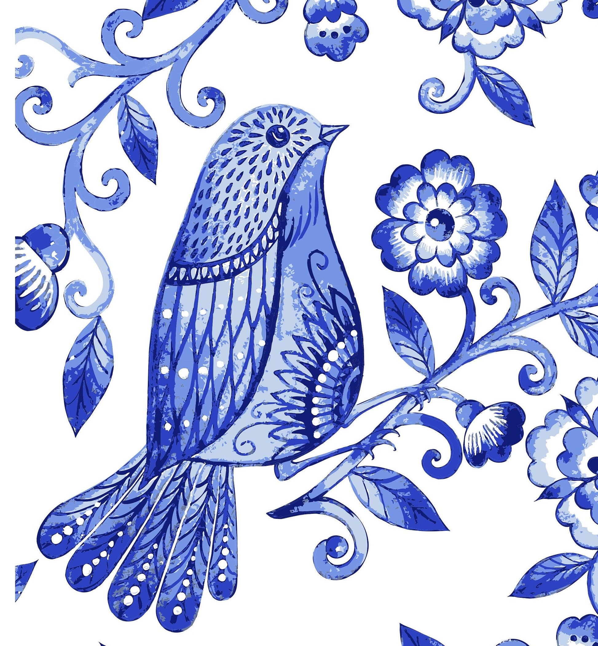 Blue Bird Decoupage Paper for Furniture - Rice Paper Decoupage - Large Decoupage Paper Vintage - Flowers and Bird Decoupage