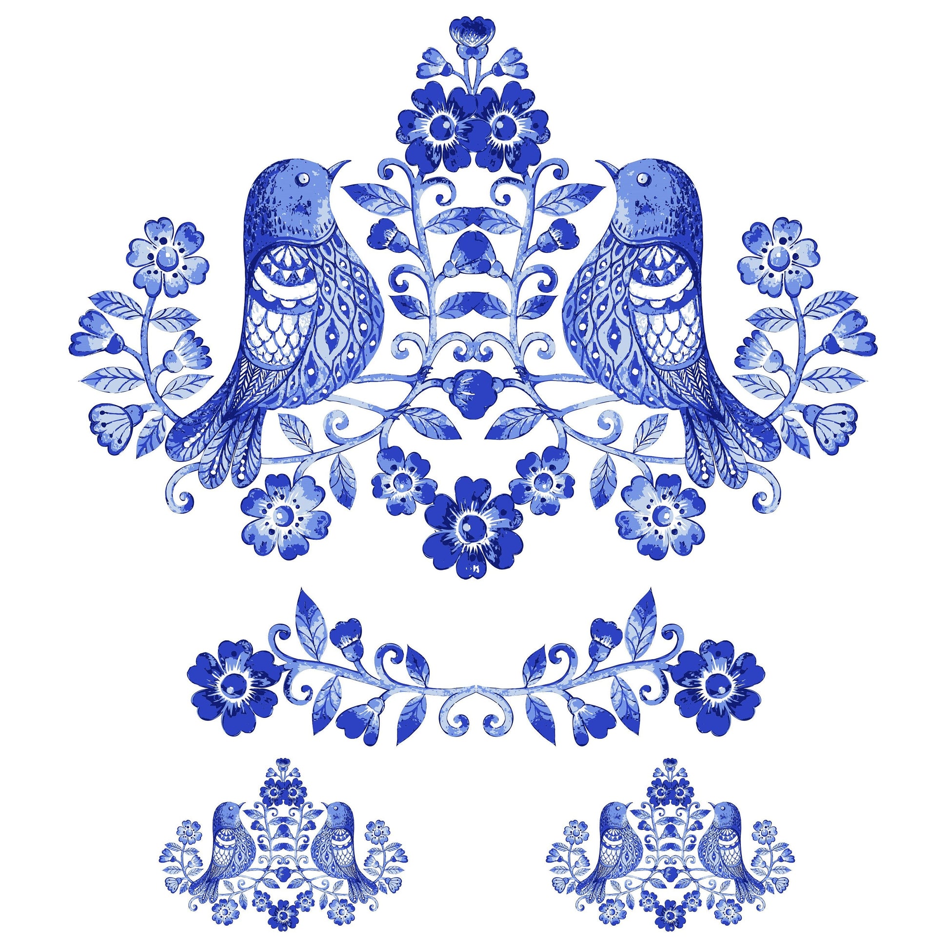 Blue Bird Decoupage Paper for Furniture - Rice Paper Decoupage - Large Decoupage Paper Vintage - Flowers and Bird Decoupage
