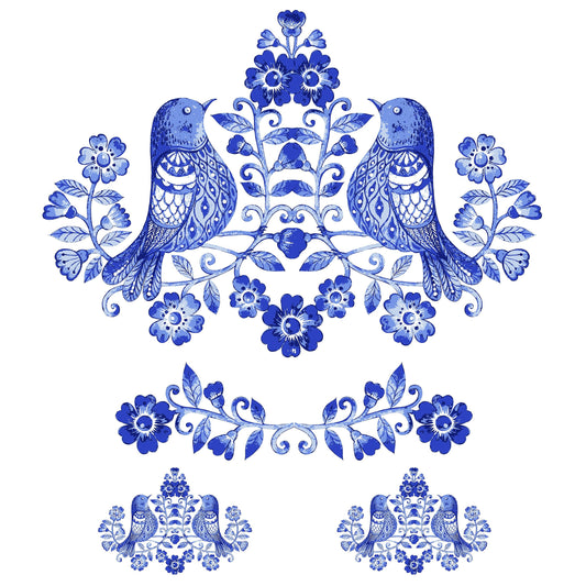 Blue Bird Decoupage Paper for Furniture - Rice Paper Decoupage - Large Decoupage Paper Vintage - Flowers and Bird Decoupage