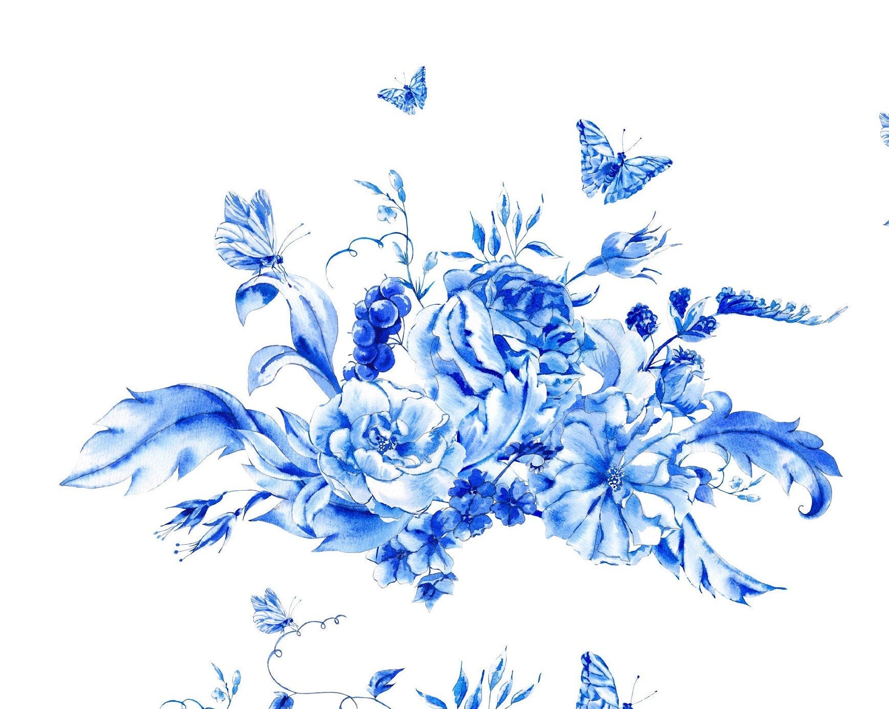 Blue Peacock - Vintage Blue Bird Decoupage Paper for Furniture - Large Rice Paper - Floral and Bird Designs