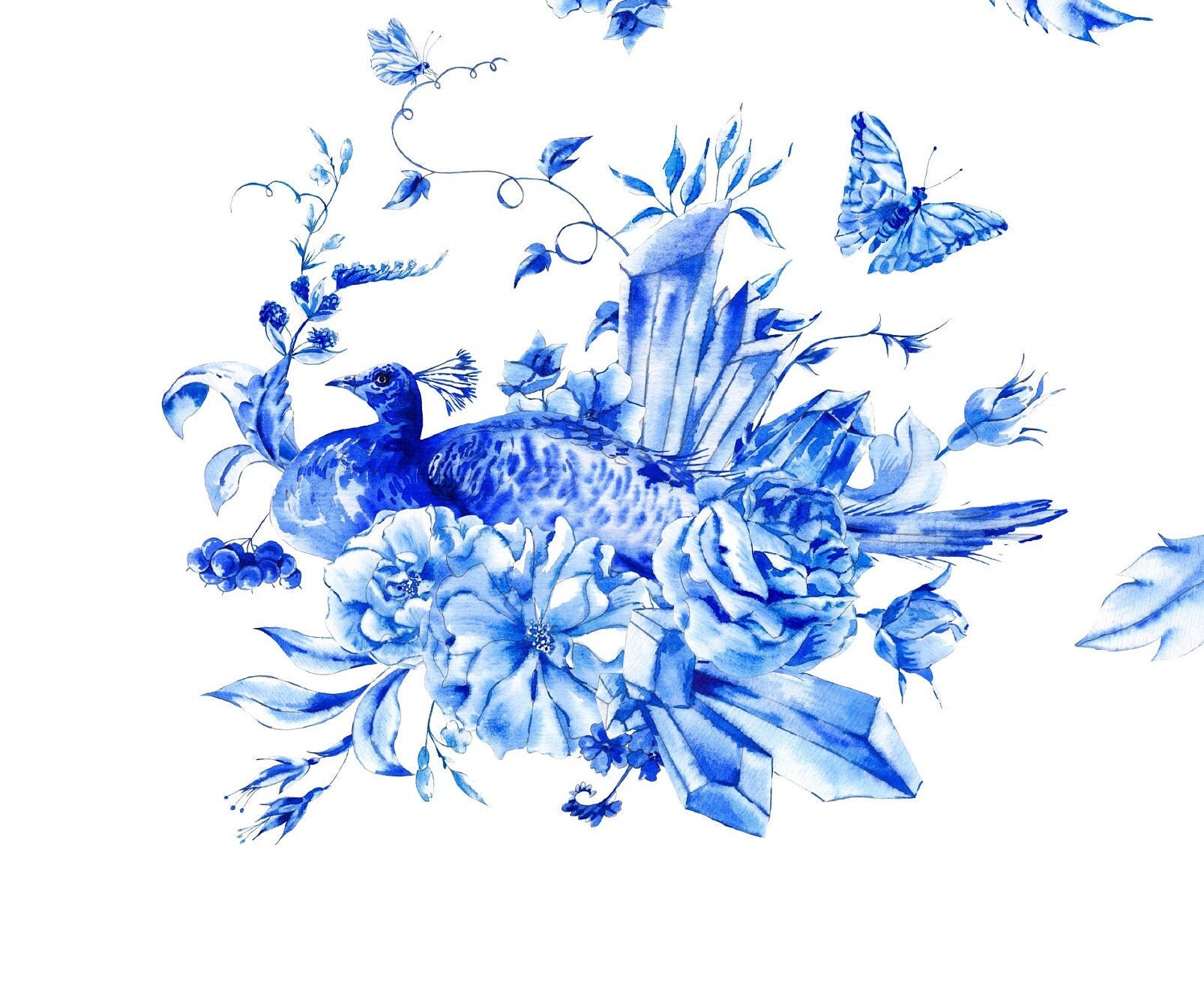Blue Peacock - Vintage Blue Bird Decoupage Paper for Furniture - Large Rice Paper - Floral and Bird Designs