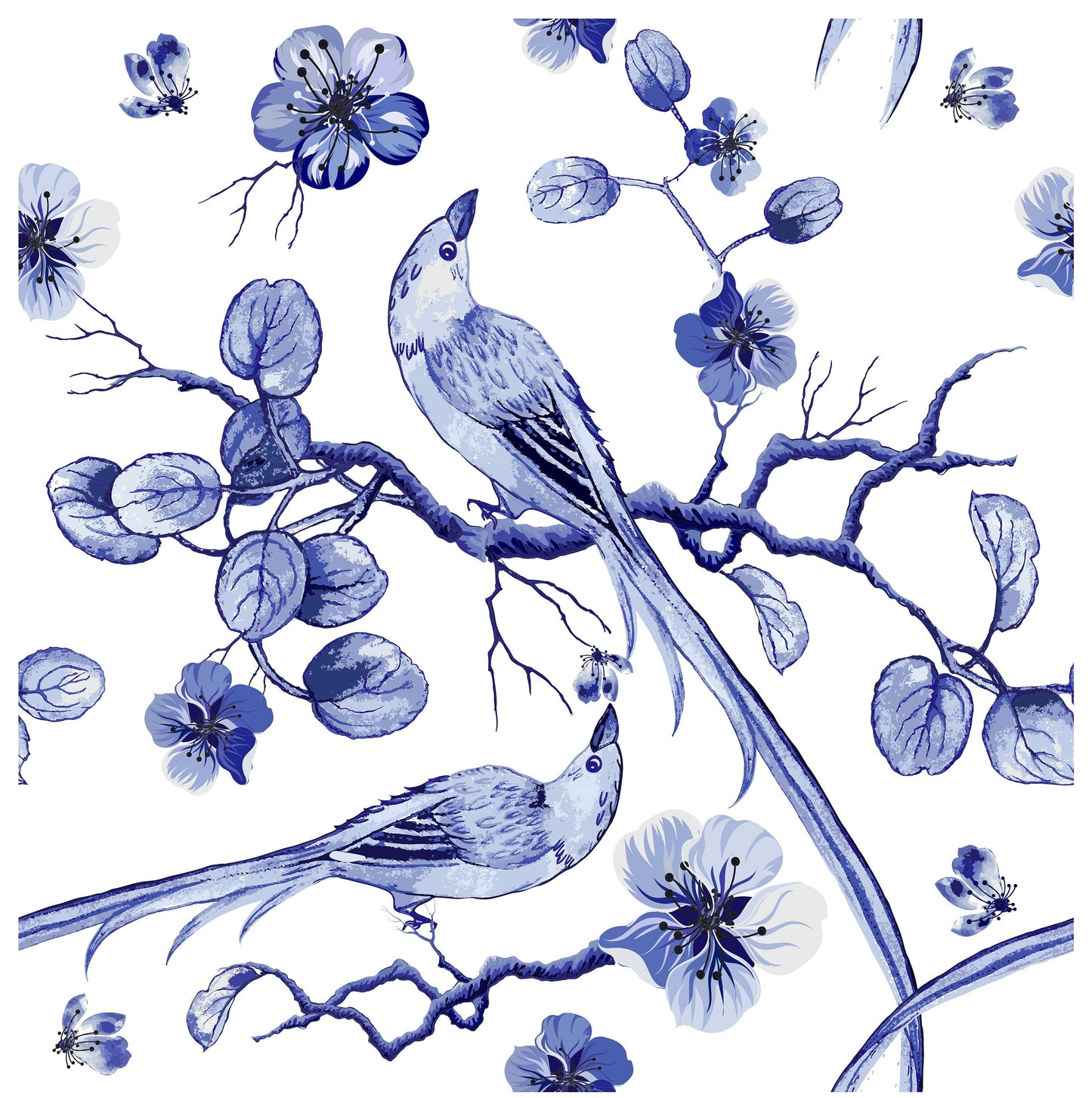 Blue Bird & Floral Decoupage Paper - Vintage Rice Paper for Furniture