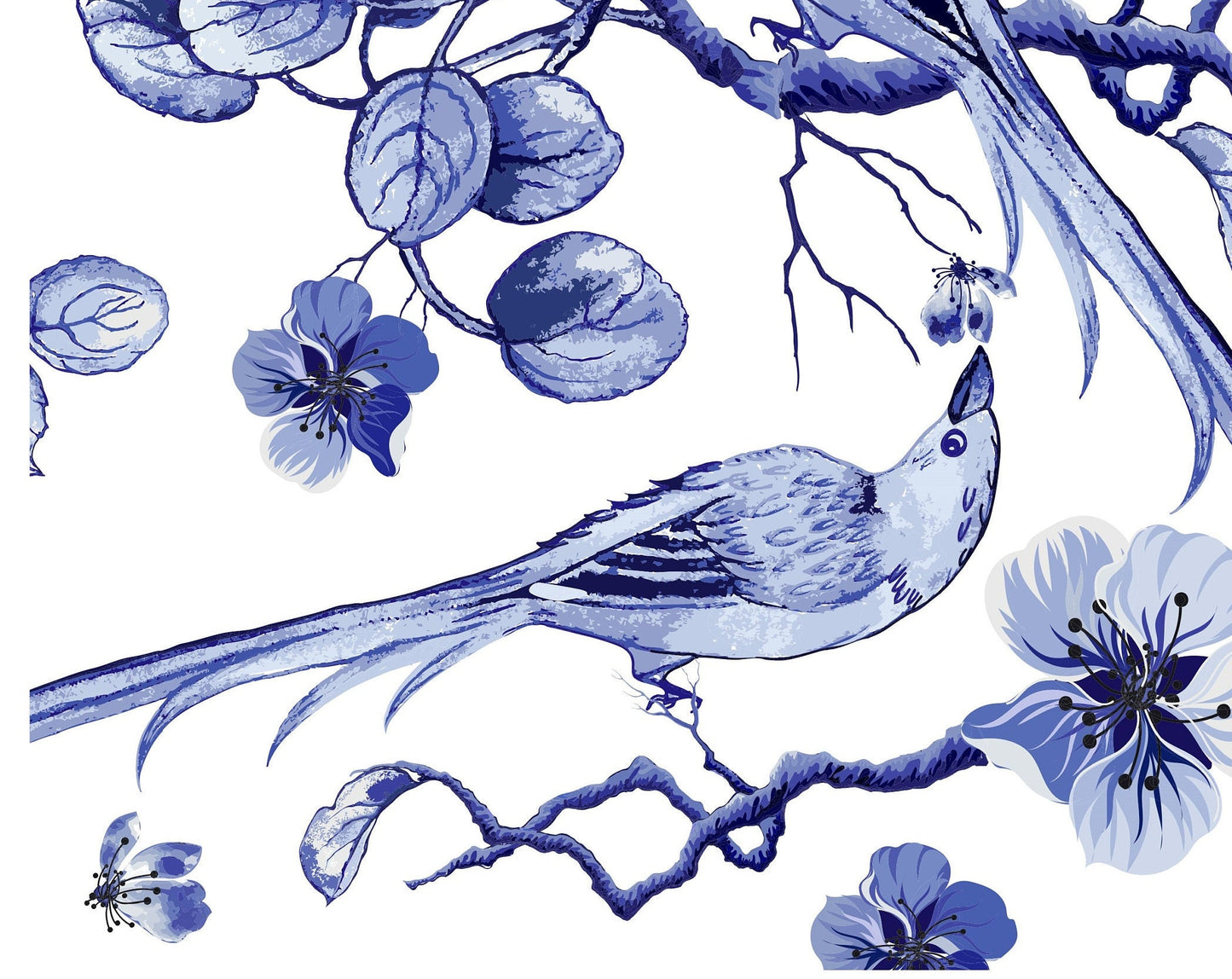 Blue Bird & Floral Decoupage Paper - Vintage Rice Paper for Furniture