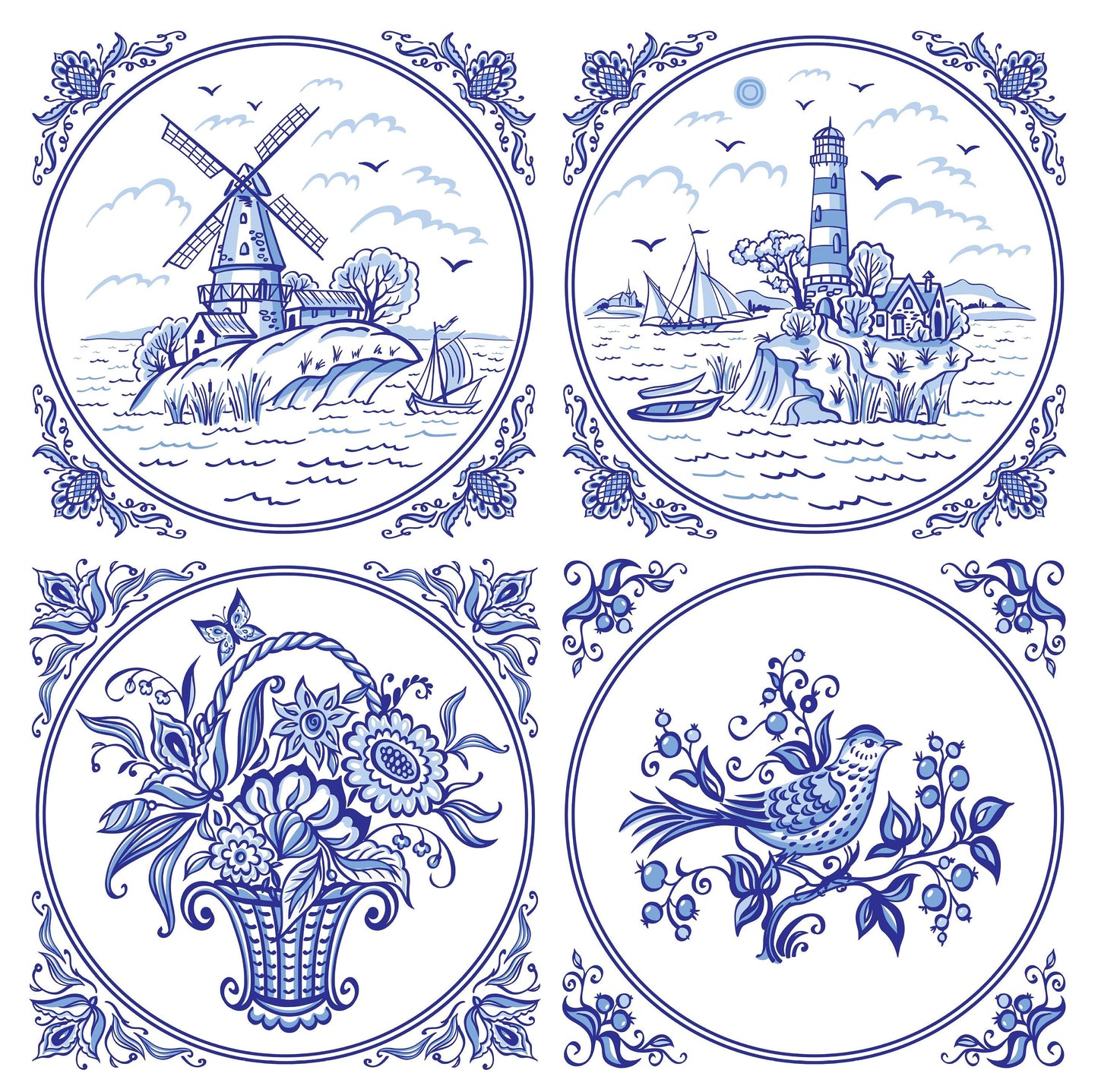 Mill - Lighthouse - Flowers - Bird Decoupage Paper for Furniture and Crafts - Large Rice Paper - Vintage Floral and Bird Prints