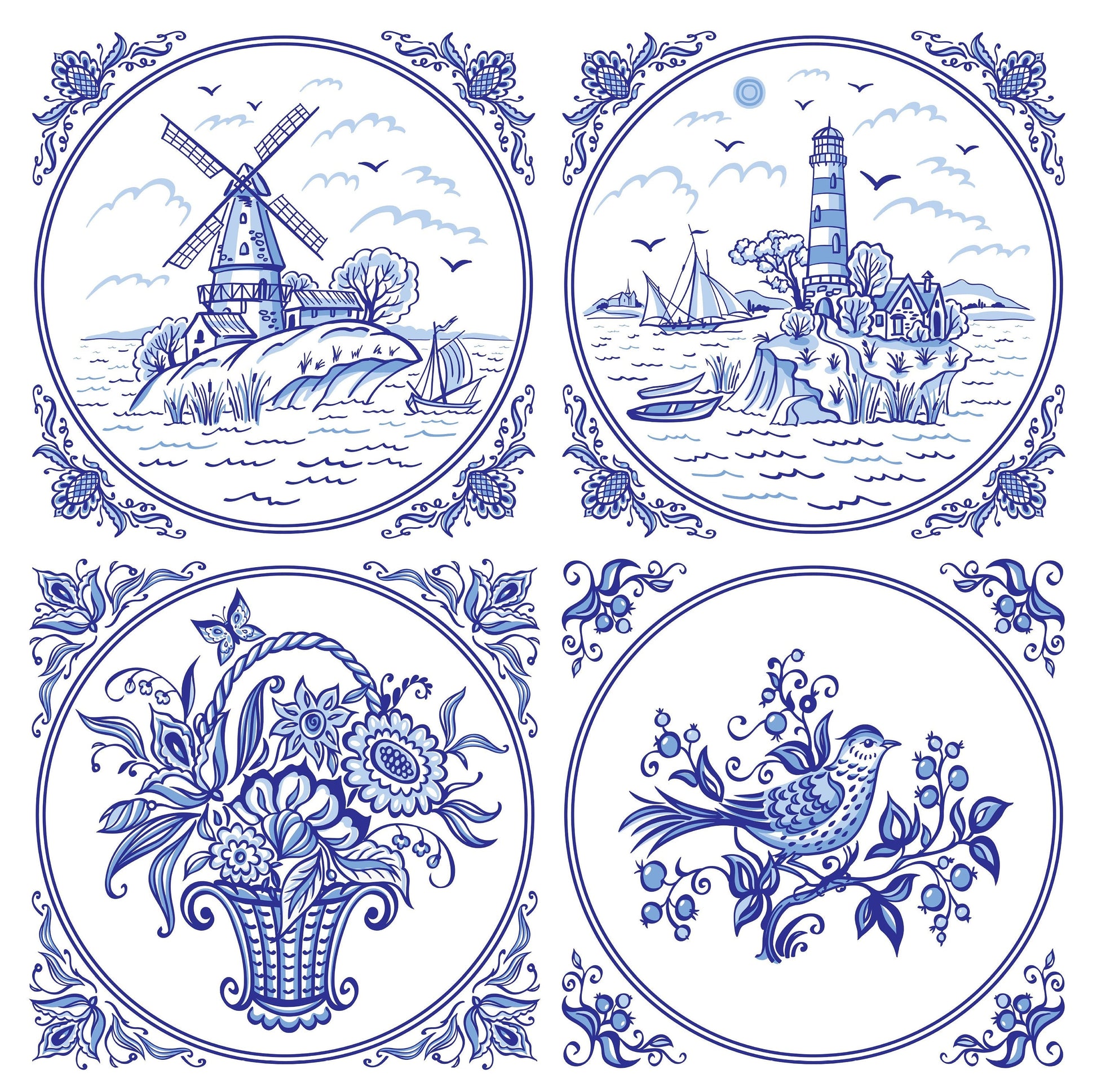 Mill - Lighthouse - Flowers - Bird Decoupage Paper for Furniture and Crafts - Large Rice Paper - Vintage Floral and Bird Prints