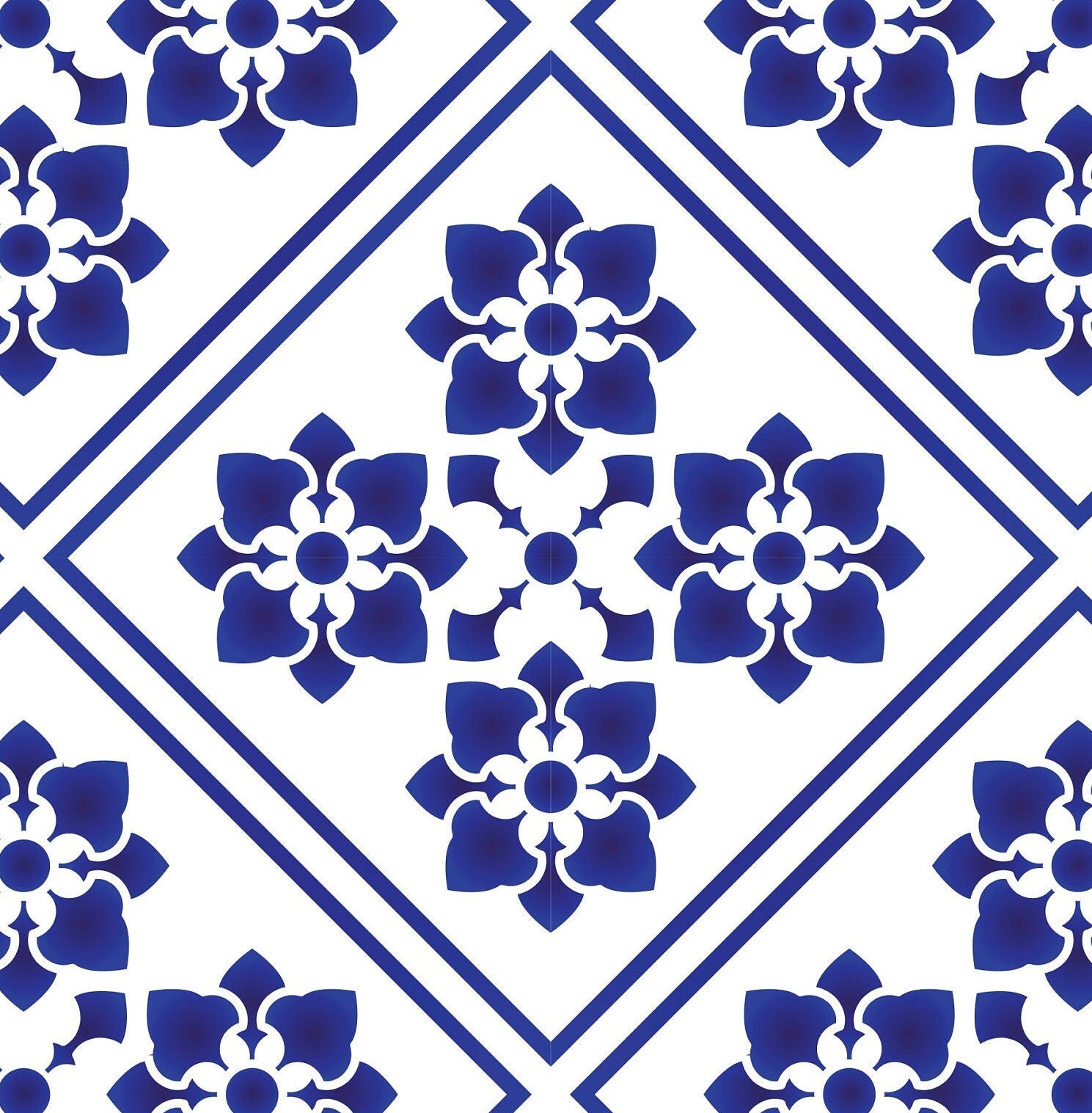 Blue Geometric Illustrations Decoupage Paper for Furniture - Large Rice Paper Decoupage - Vintage Patterns for Decoupage