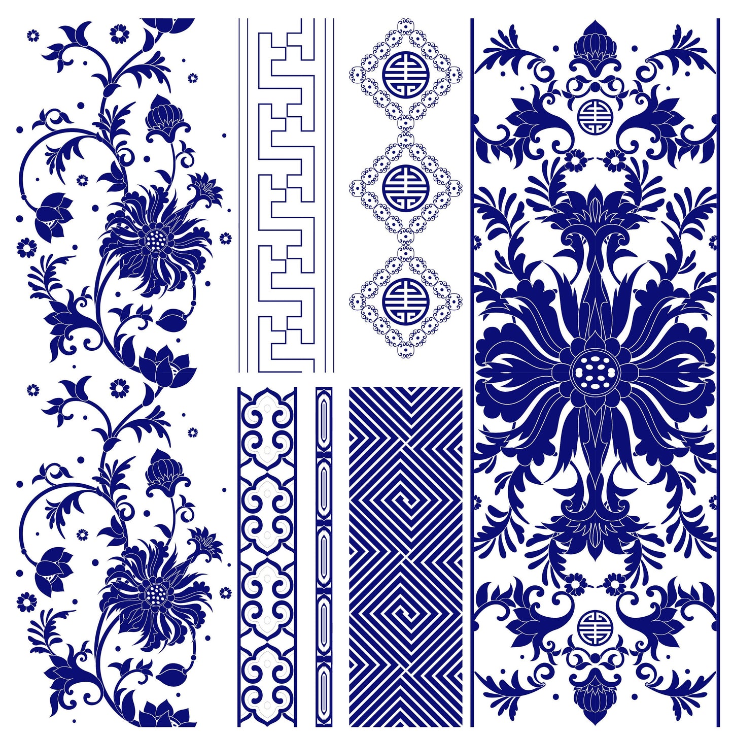 Blue Geometric Illustrations Decoupage Paper for Furniture - Large Rice Paper Decoupage - Vintage Bordure Patterns for Decoupage