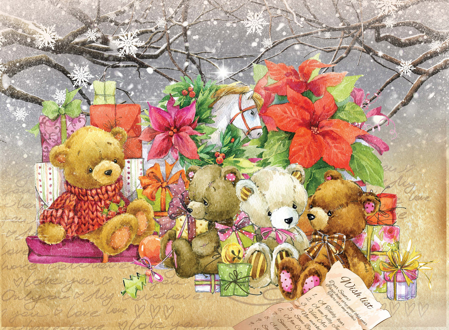 Christmas Santa Caribou - Teddy Bear - Dear Santa - Gift - Decorative Christmas Paper - Decoupage for Furniture - Large Size Options