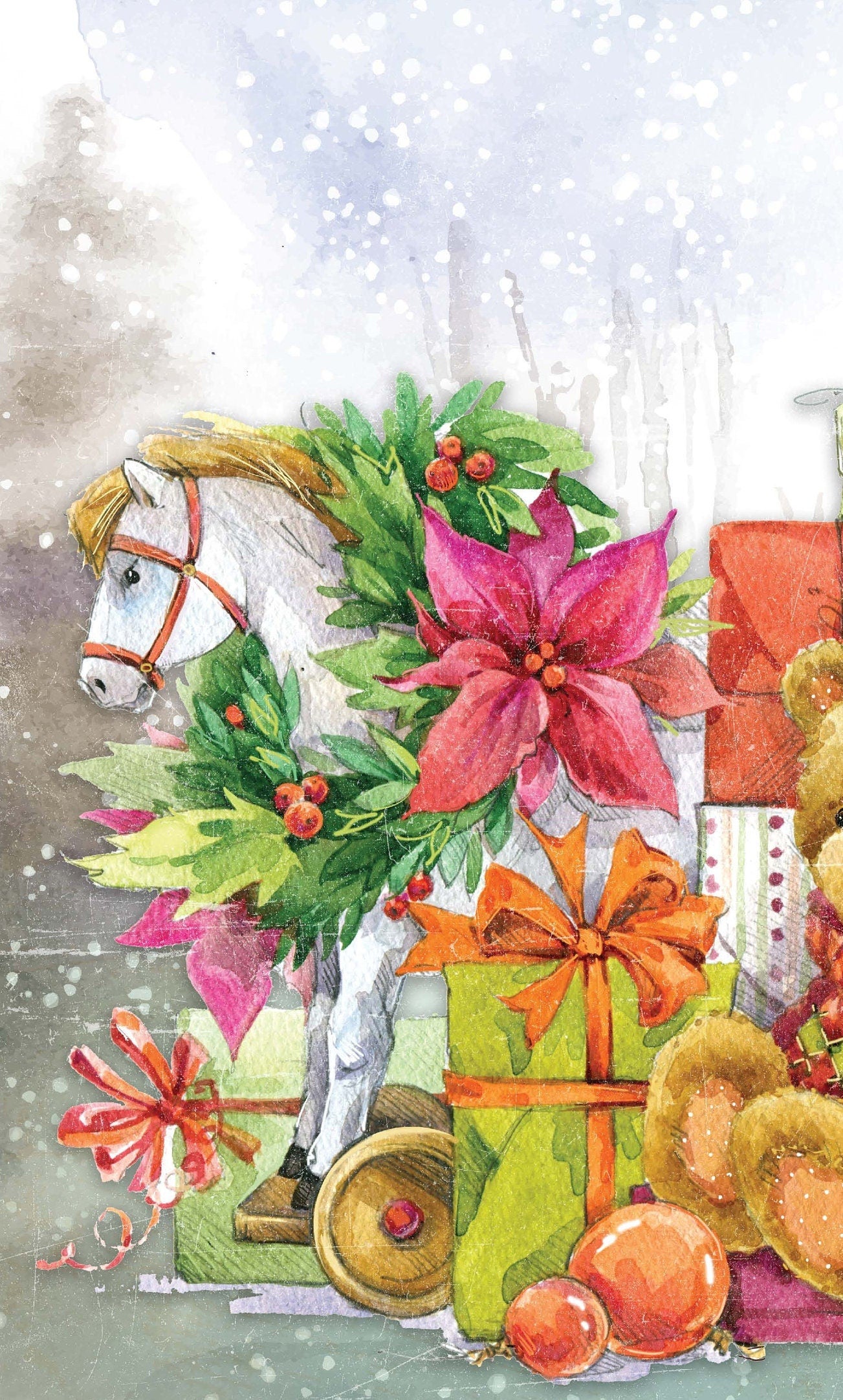 Christmas Santa Caribou - Teddy Bear - Dear Santa - Gift - Decorative Christmas Paper - Decoupage for Furniture - Large Size Options