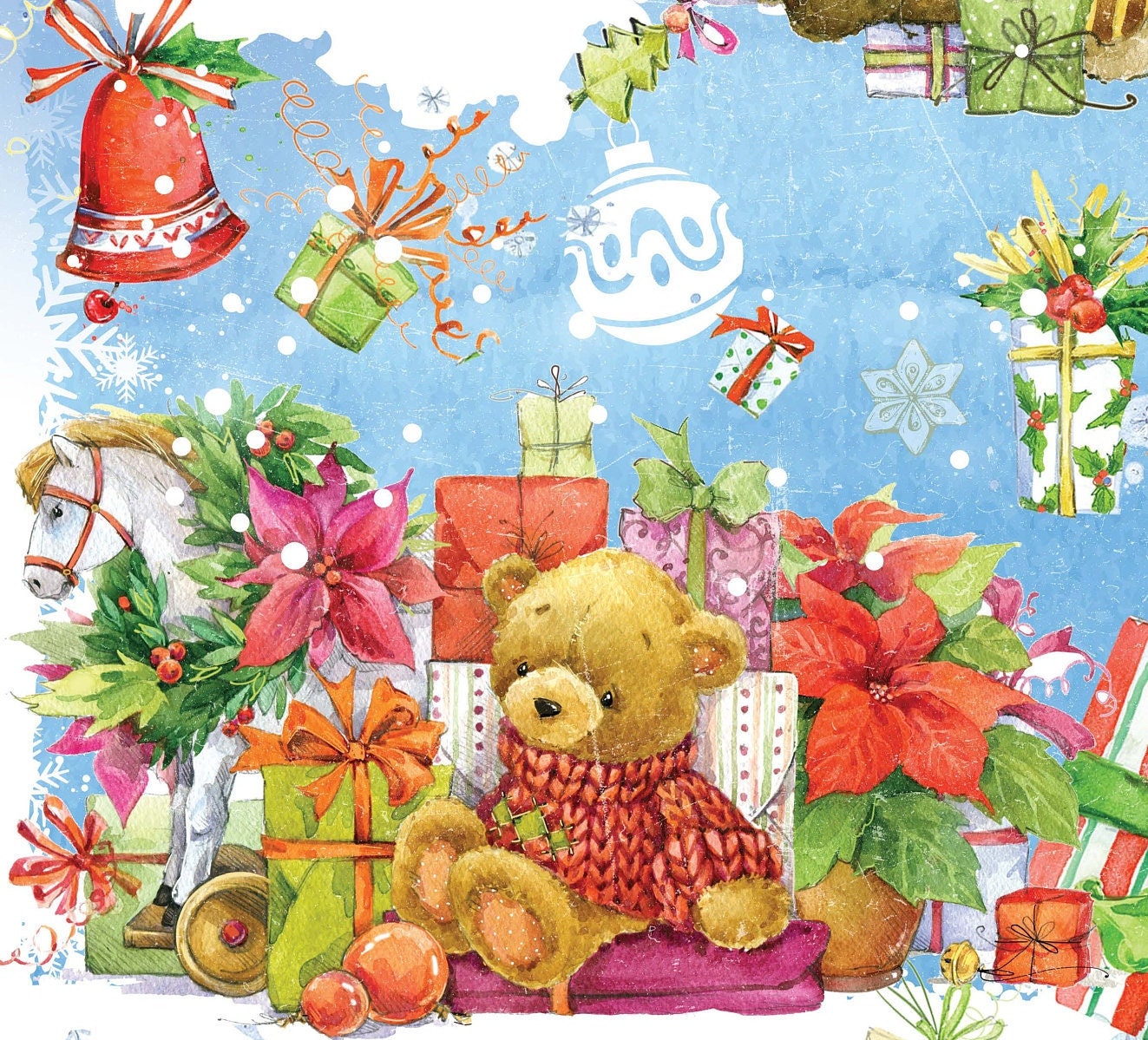 Christmas Santa Caribou - Teddy Bear - Dear Santa - Gift - Decorative Christmas Paper - Decoupage for Furniture - Large Size Options