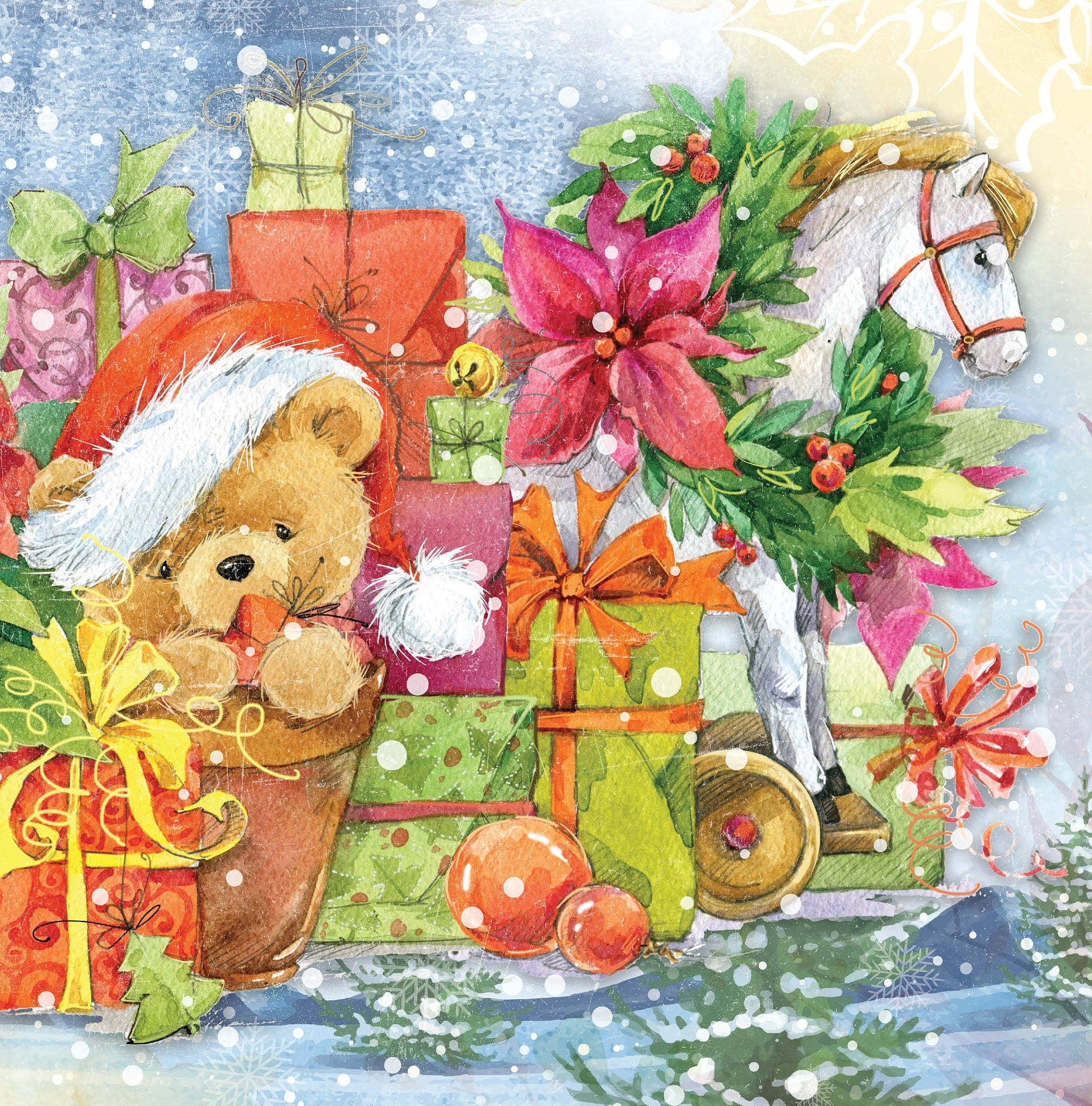 Christmas - Teddy Bear - Dear Santa - Gift - Horse - Decorative Christmas Paper - Decoupage for Furniture - Large Size Options