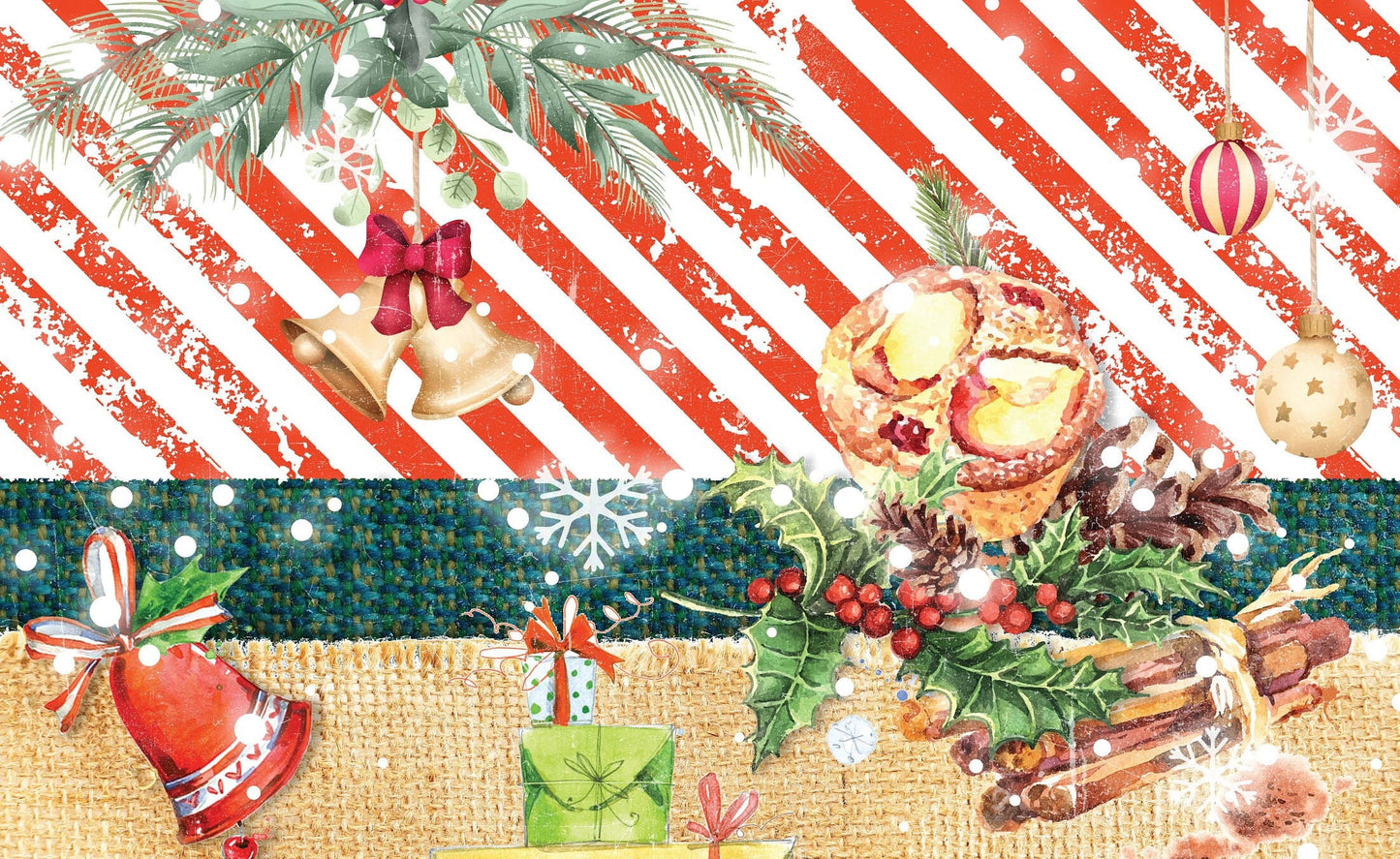 Merry Christmas - Candle - Gift Box - Bell - Teddy Bear - Decorative Christmas Paper - Decoupage for Furniture - Large Size Options