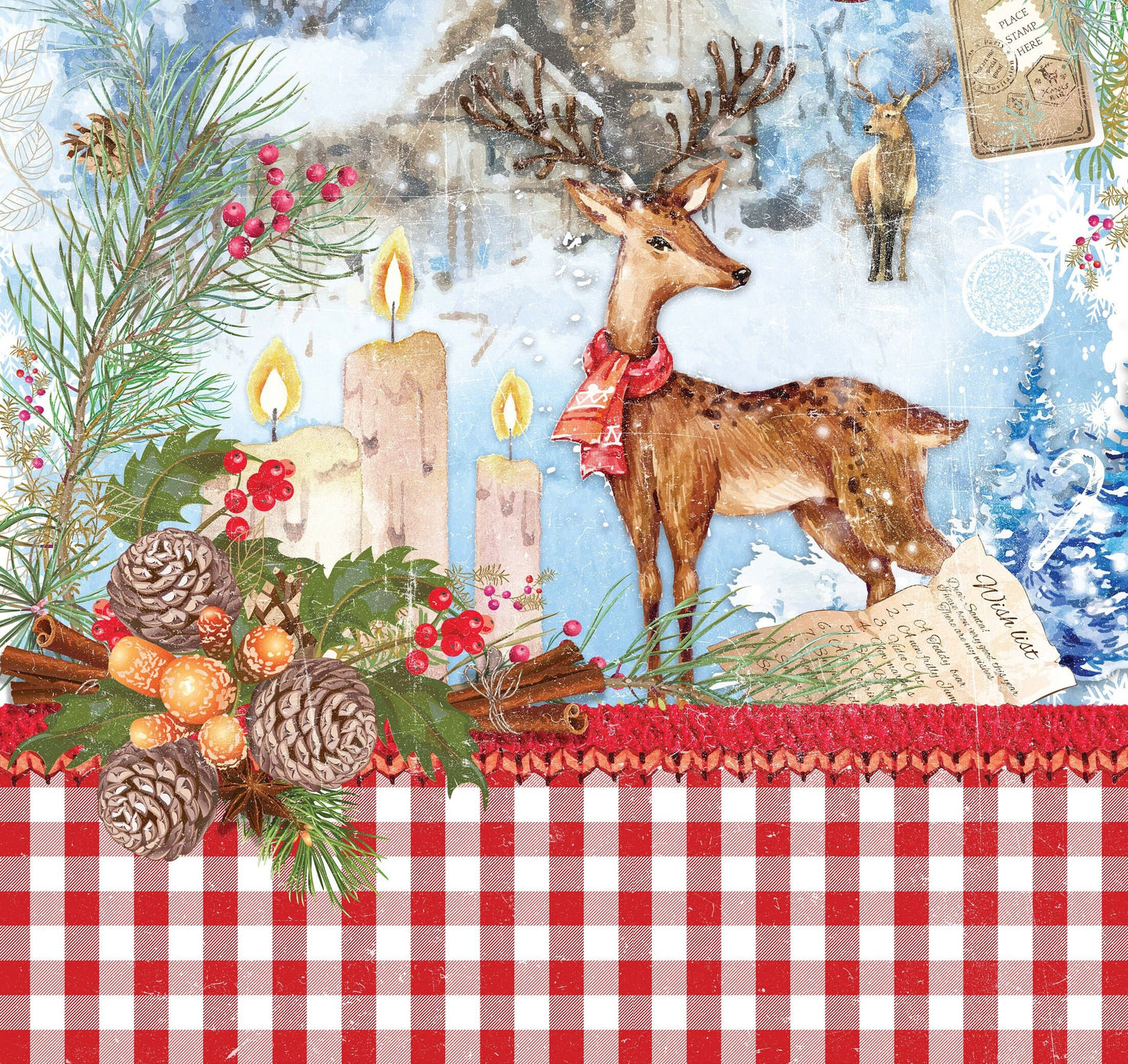 Merry Christmas - Bell - Deer - Candle - Decorative Christmas Paper - Decoupage for Furniture - Large Size Options