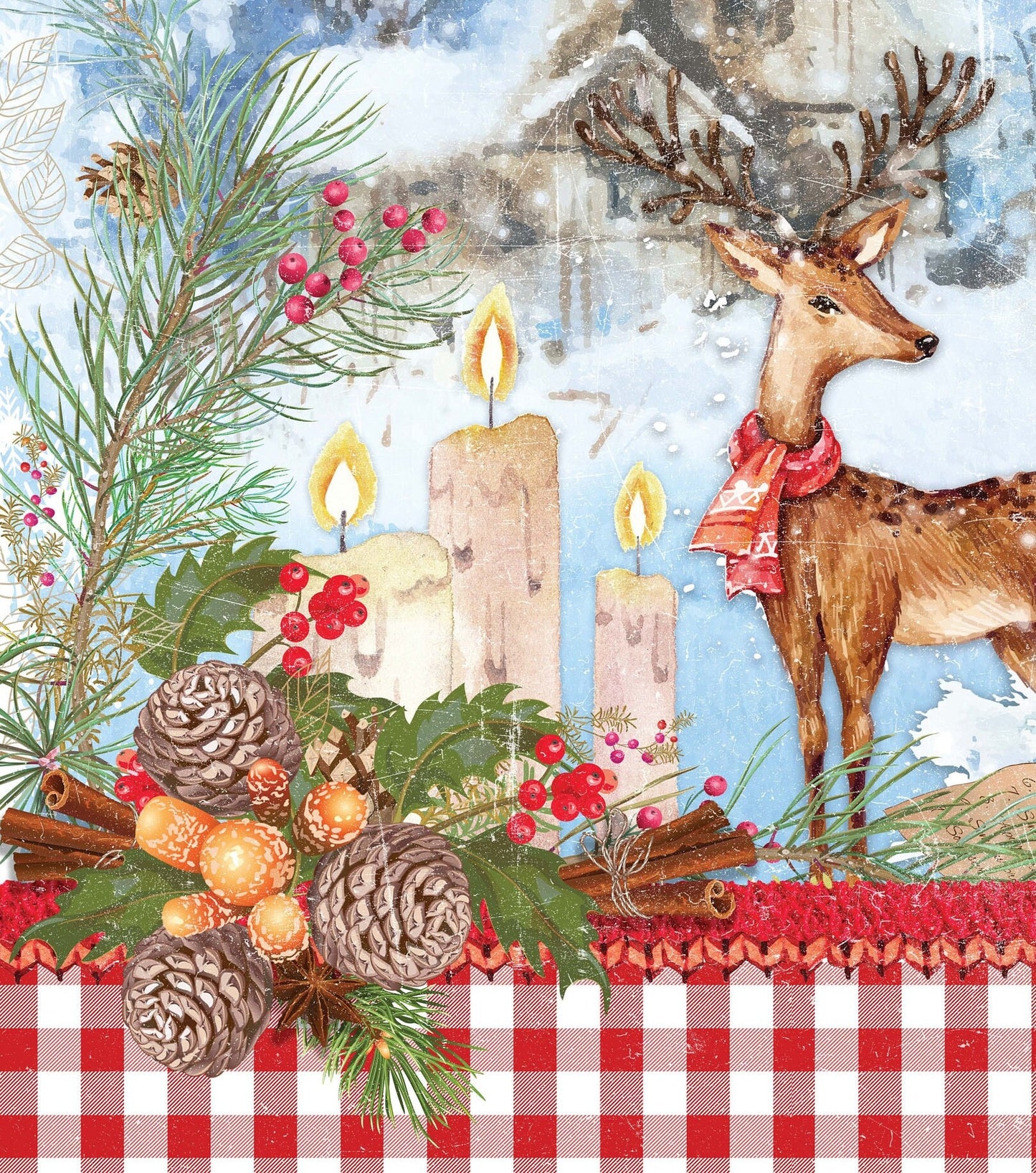 Merry Christmas - Bell - Deer - Candle - Decorative Christmas Paper - Decoupage for Furniture - Large Size Options