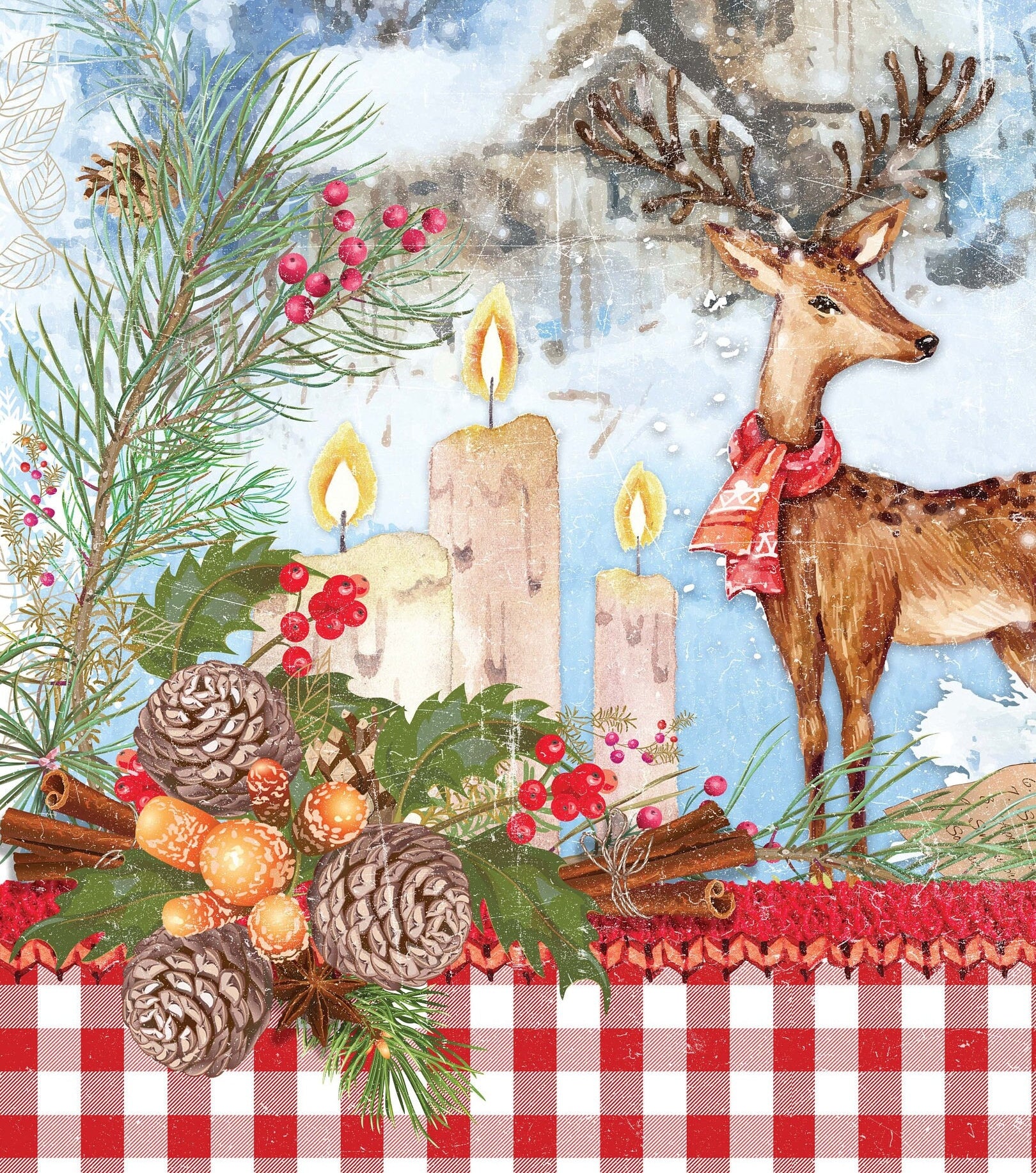 Merry Christmas - Bell - Deer - Candle - Decorative Christmas Paper - Decoupage for Furniture - Large Size Options