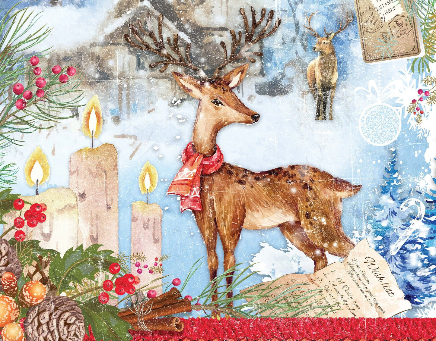 Merry Christmas - Bell - Deer - Candle - Decorative Christmas Paper - Decoupage for Furniture - Large Size Options