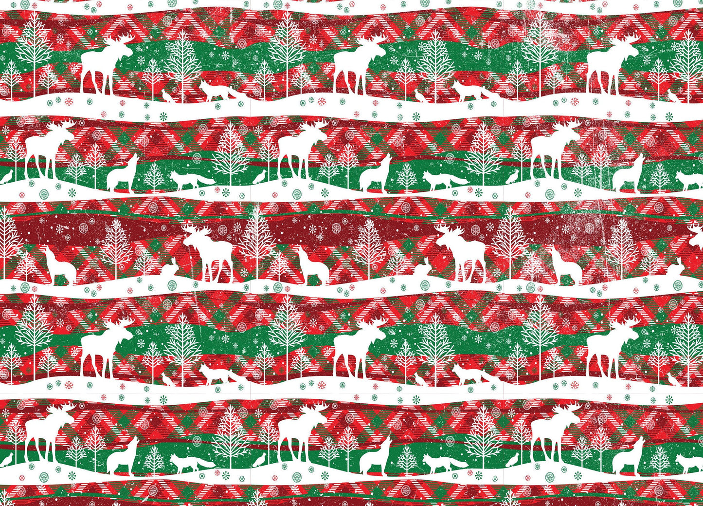 Merry Christmas - Deer Pattern - Decorative Christmas Paper - Decoupage for Furniture - Large Size Options - Green & Red