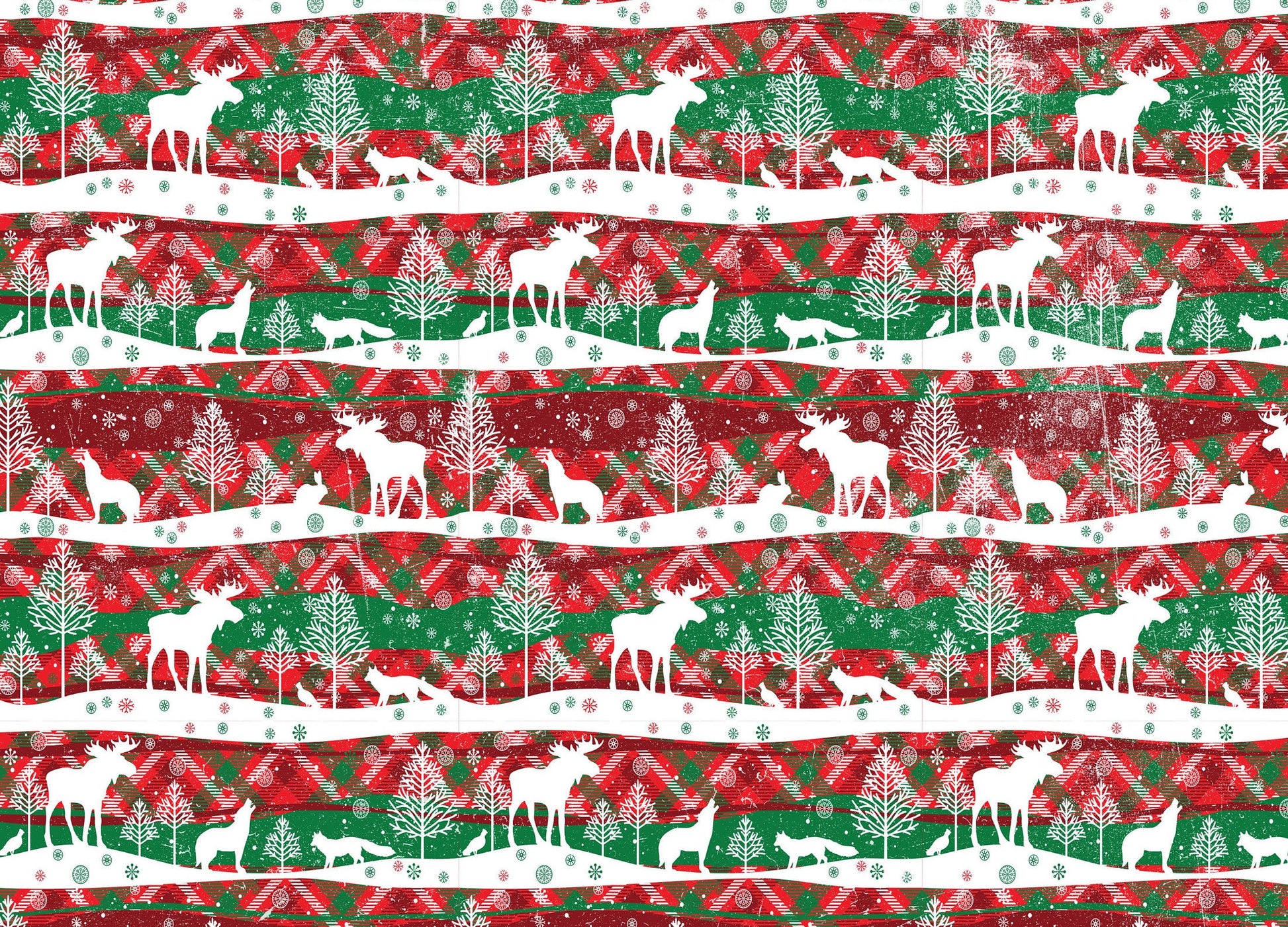 Merry Christmas - Deer Pattern - Decorative Christmas Paper - Decoupage for Furniture - Large Size Options - Green & Red