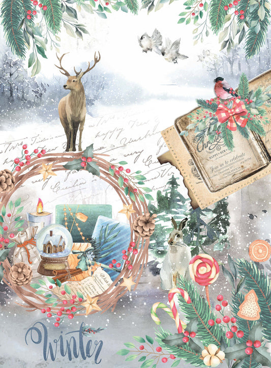 Christmas - Winter Deer - Book - Bird - Decorative Christmas Paper - Decoupage for Furniture - Large Size Options