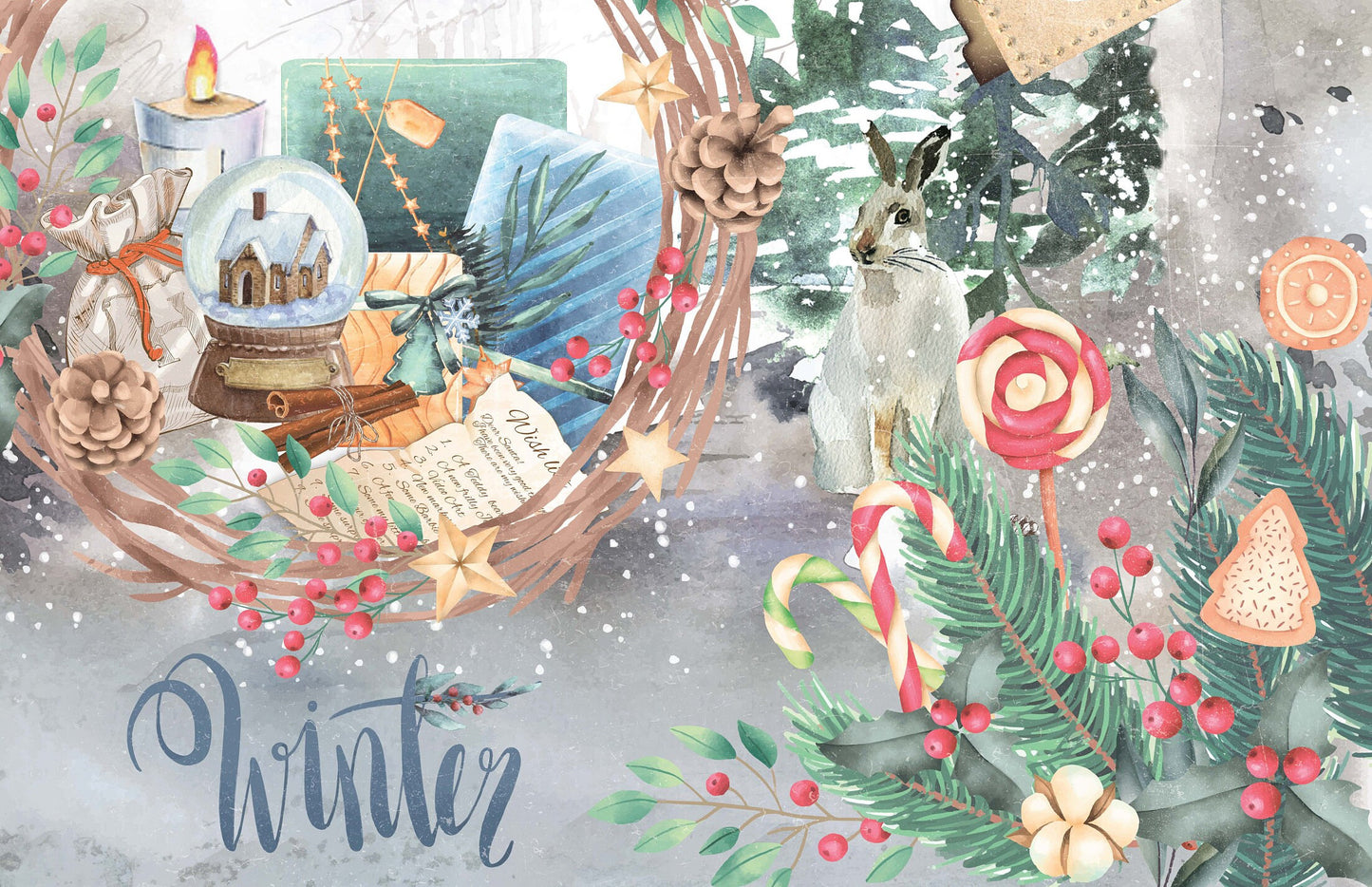 Christmas - Winter Deer - Book - Bird - Decorative Christmas Paper - Decoupage for Furniture - Large Size Options