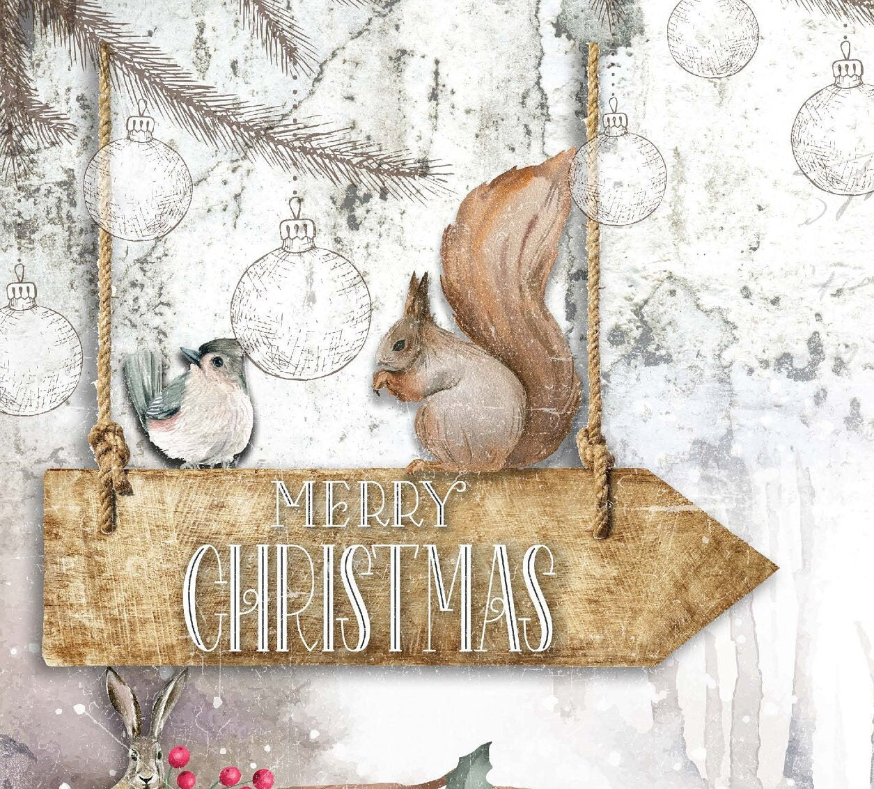 Christmas - Winter Deer - Book - Bird - Tree - Decorative Christmas Paper - Decoupage for Furniture - Large Size Options