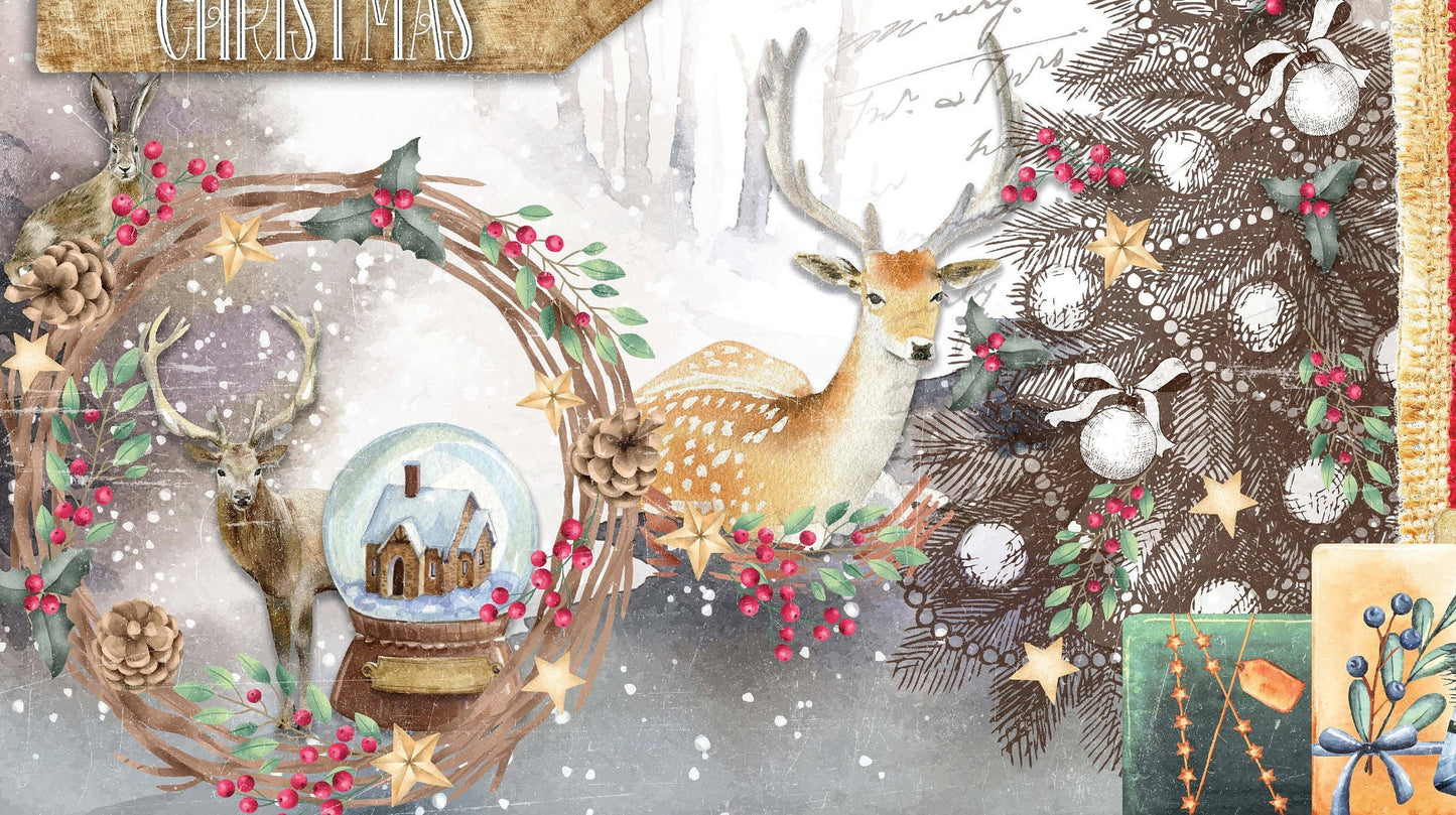 Christmas - Winter Deer - Book - Bird - Tree - Decorative Christmas Paper - Decoupage for Furniture - Large Size Options