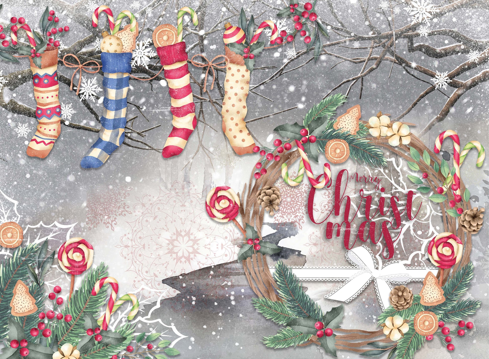 Merry Christmas - Decorative Christmas Paper - Decoupage for Furniture - Large Size Options