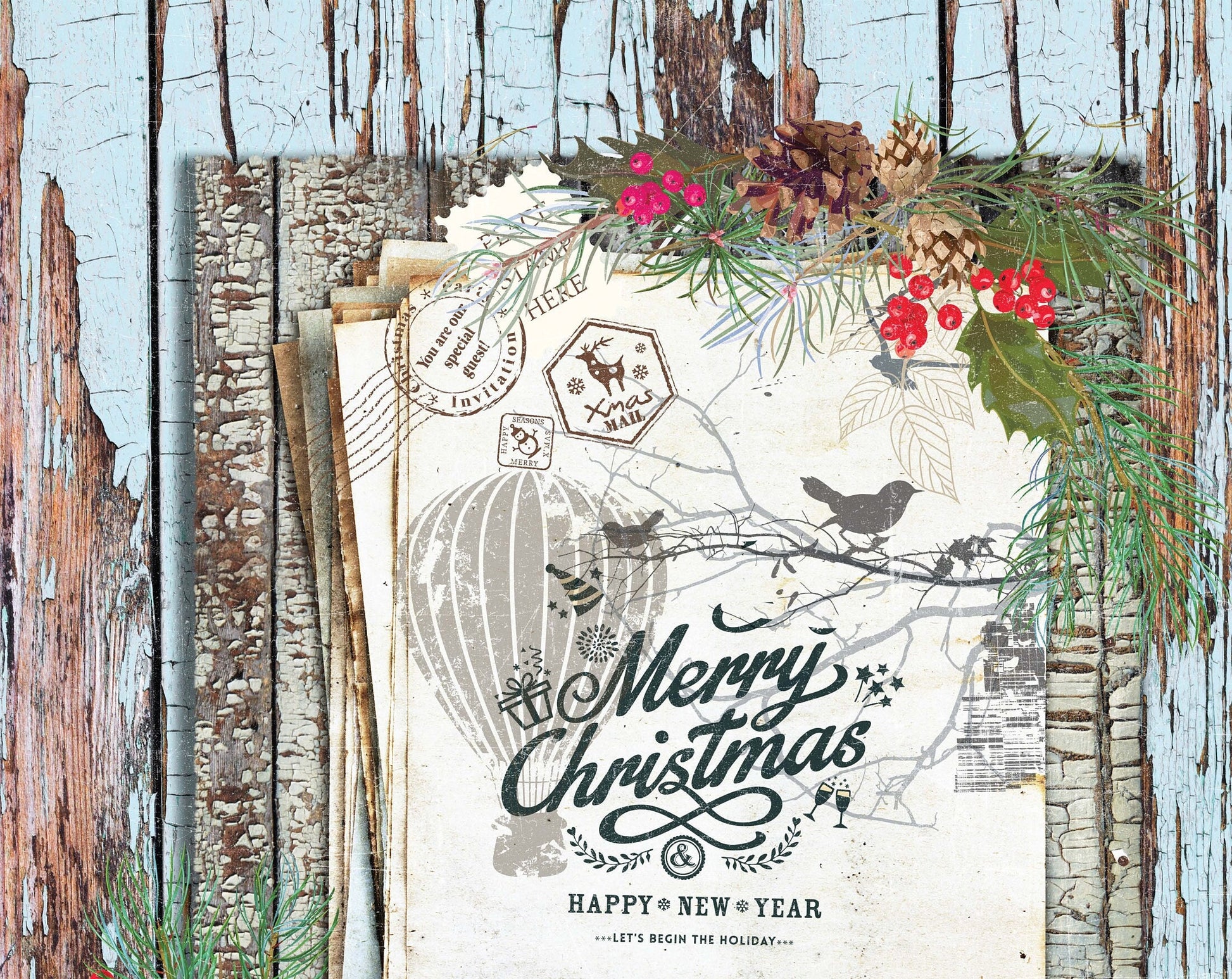 Merry Christmas - Decorative Christmas Paper - Decoupage for Furniture - Large Size Options