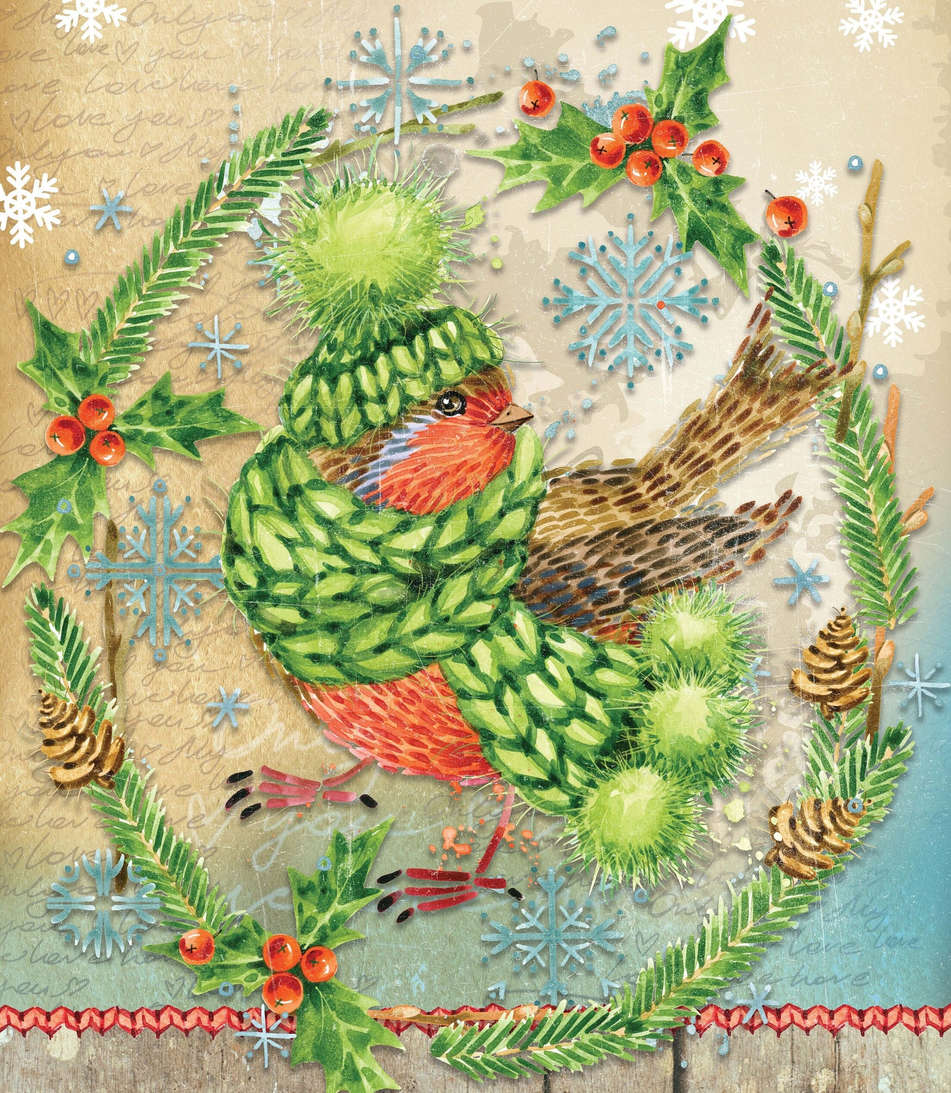 Merry Christmas - Bird - Decorative Christmas Paper - Decoupage for Furniture - Large Size Options