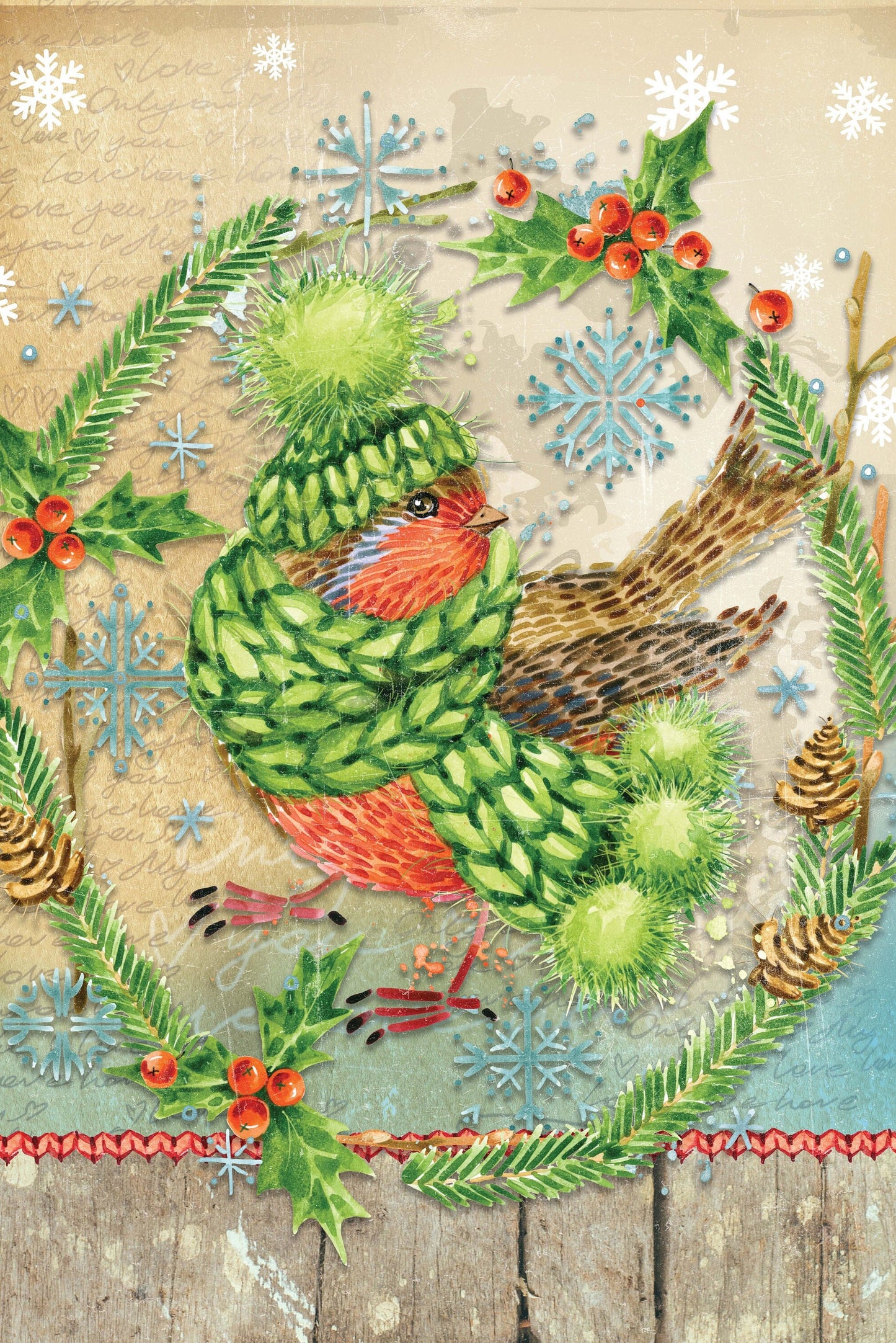 Merry Christmas - Bird - Decorative Christmas Paper - Decoupage for Furniture - Large Size Options