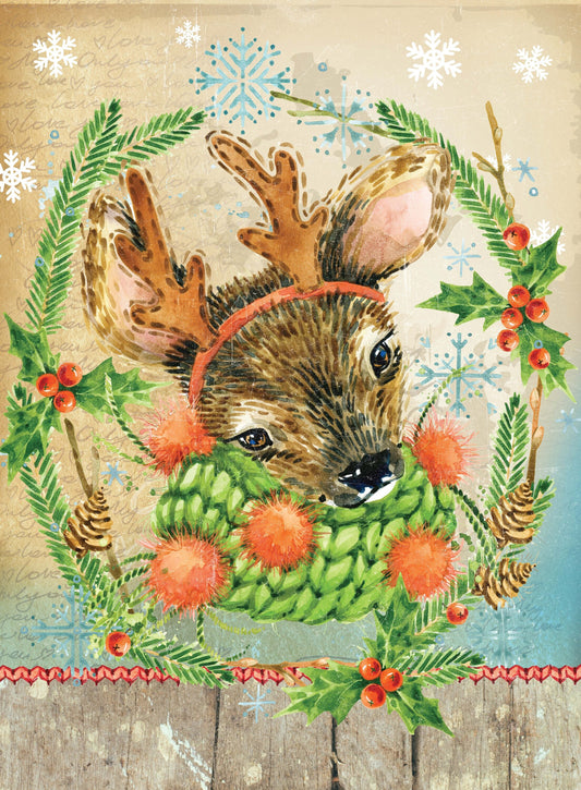 Lovely Baby Deer- Merry Christmas - Decorative Christmas Paper - Decoupage for Furniture - Large Size Rice Paper for Decoupage