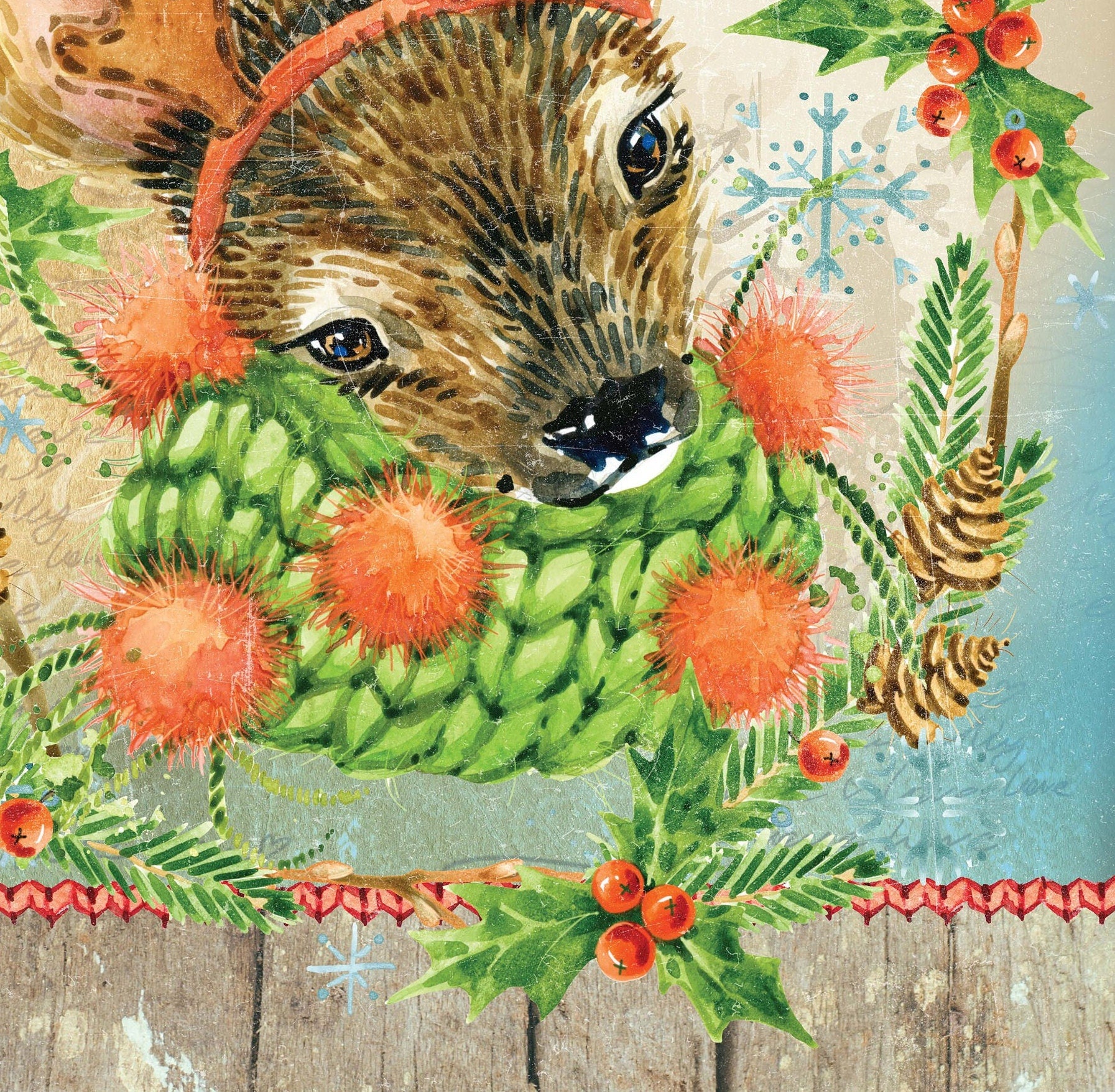 Lovely Baby Deer- Merry Christmas - Decorative Christmas Paper - Decoupage for Furniture - Large Size Rice Paper for Decoupage