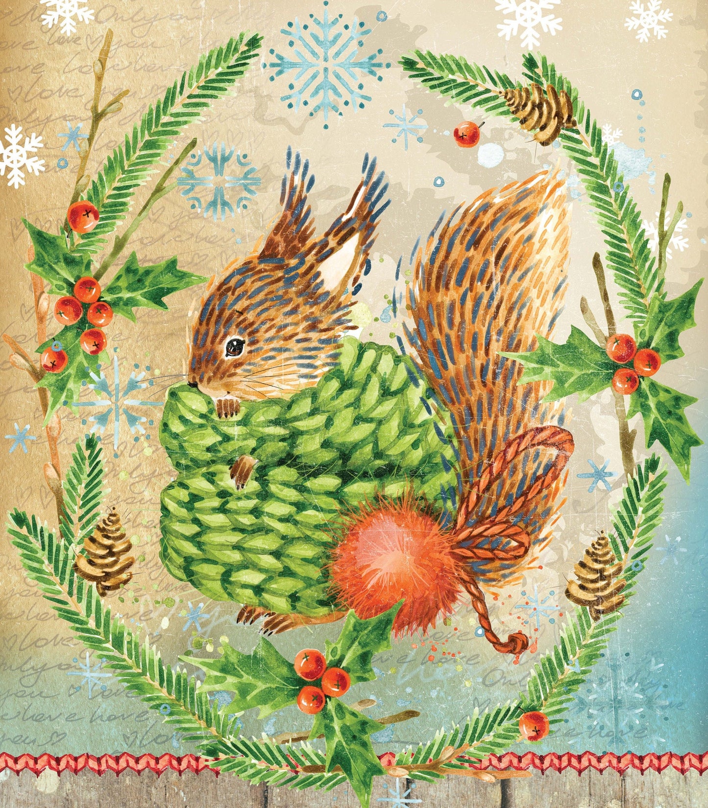 Lovely Baby Squirrel - Merry Christmas - Decorative Christmas Paper - Decoupage for Furniture - Large Size Rice Paper for Decoupage