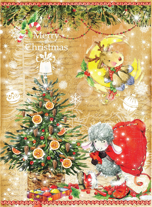 Vintage Merry Christmas - Decorative Christmas Paper - Decoupage for Furniture - Large Size Rice Paper for Decoupage