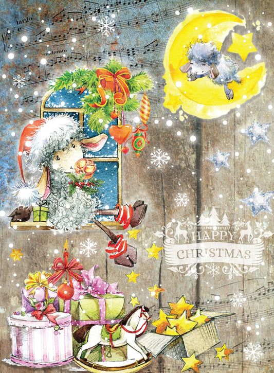 Vintage Merry Christmas - Decorative Christmas Paper - Decoupage for Furniture - Large Size Rice Paper for Decoupage