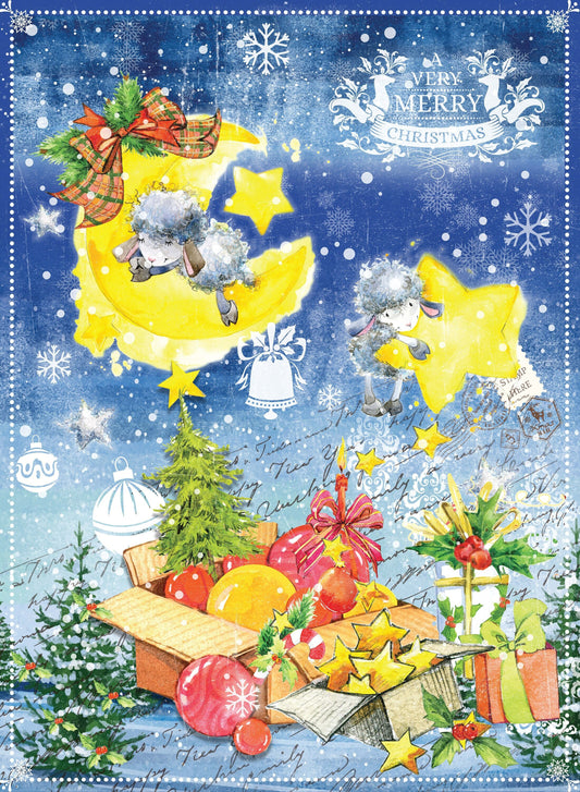 Vintage Merry Christmas - Decorative Christmas Paper - Decoupage for Furniture - Large Size Rice Paper for Decoupage