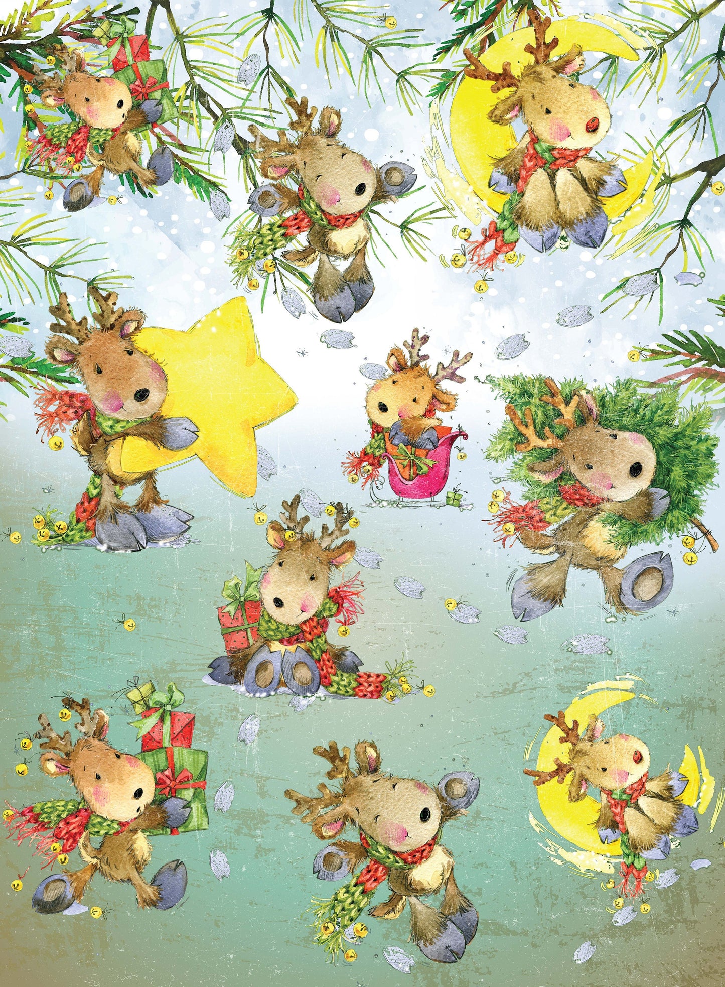 Lovely Deer - Vintage Merry Christmas - Decorative Christmas Paper - Decoupage for Furniture - Large Size Rice Paper for Decoupage
