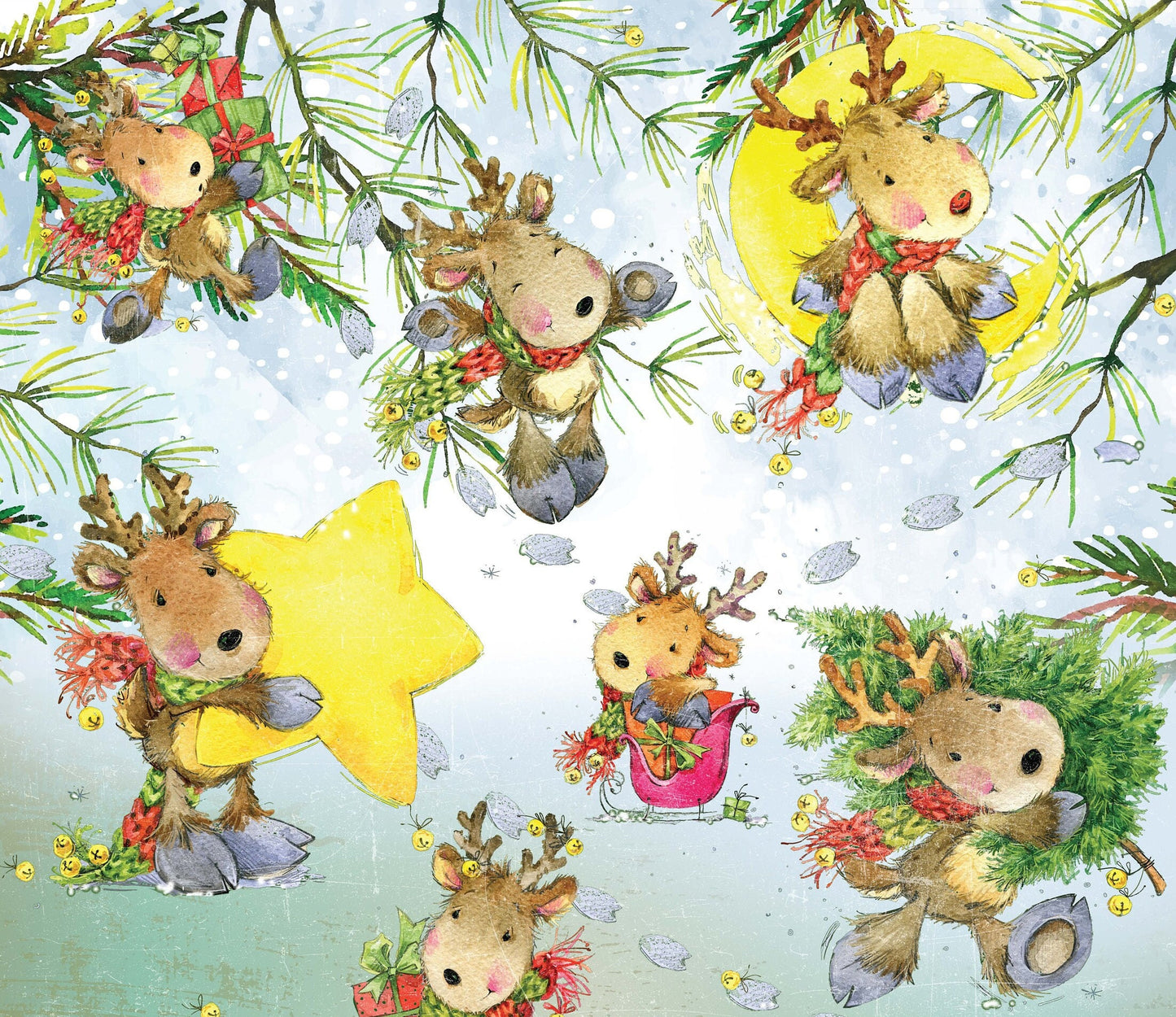 Lovely Deer - Vintage Merry Christmas - Decorative Christmas Paper - Decoupage for Furniture - Large Size Rice Paper for Decoupage