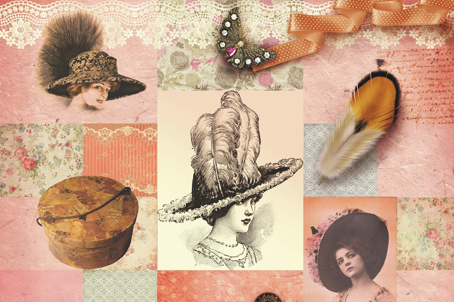 Women with Hat - Vintage Decoupage Art - Rice Paper - Decoupage for Furniture - Large Size Rice Paper for Decoupage