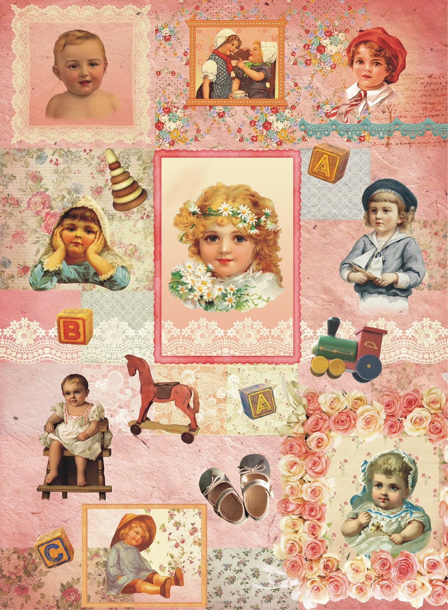 Little Girl - Vintage Decoupage Art - Rice Paper - Decoupage for Furniture - Large Size Rice Paper for Decoupage