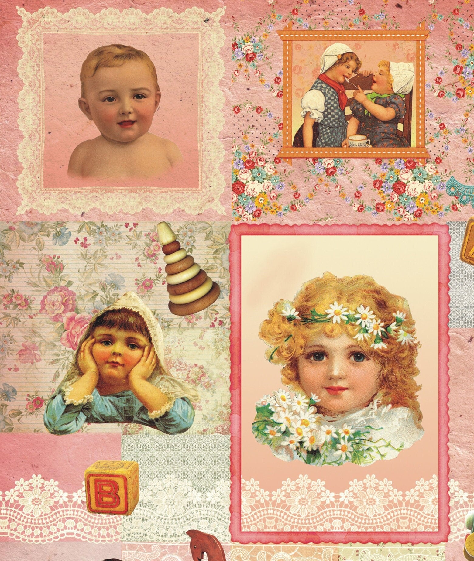 Little Girl - Vintage Decoupage Art - Rice Paper - Decoupage for Furniture - Large Size Rice Paper for Decoupage