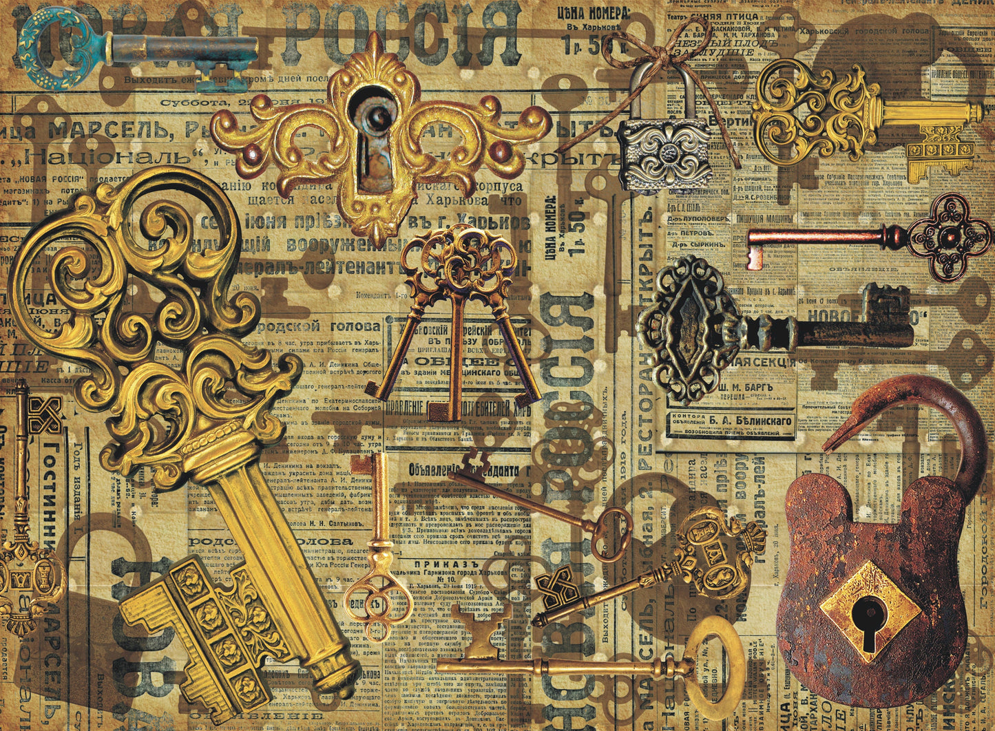 Keys - Vintage Decoupage Art - Rice Paper - Decoupage for Furniture - Large Size Rice Paper for Decoupage