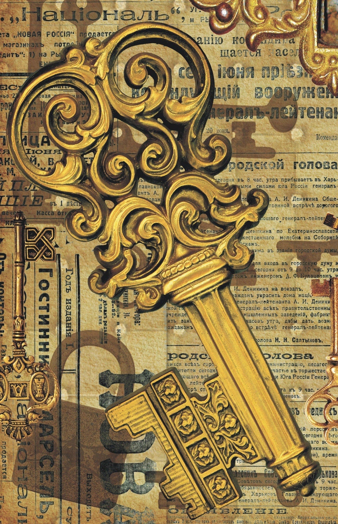 Keys - Vintage Decoupage Art - Rice Paper - Decoupage for Furniture - Large Size Rice Paper for Decoupage