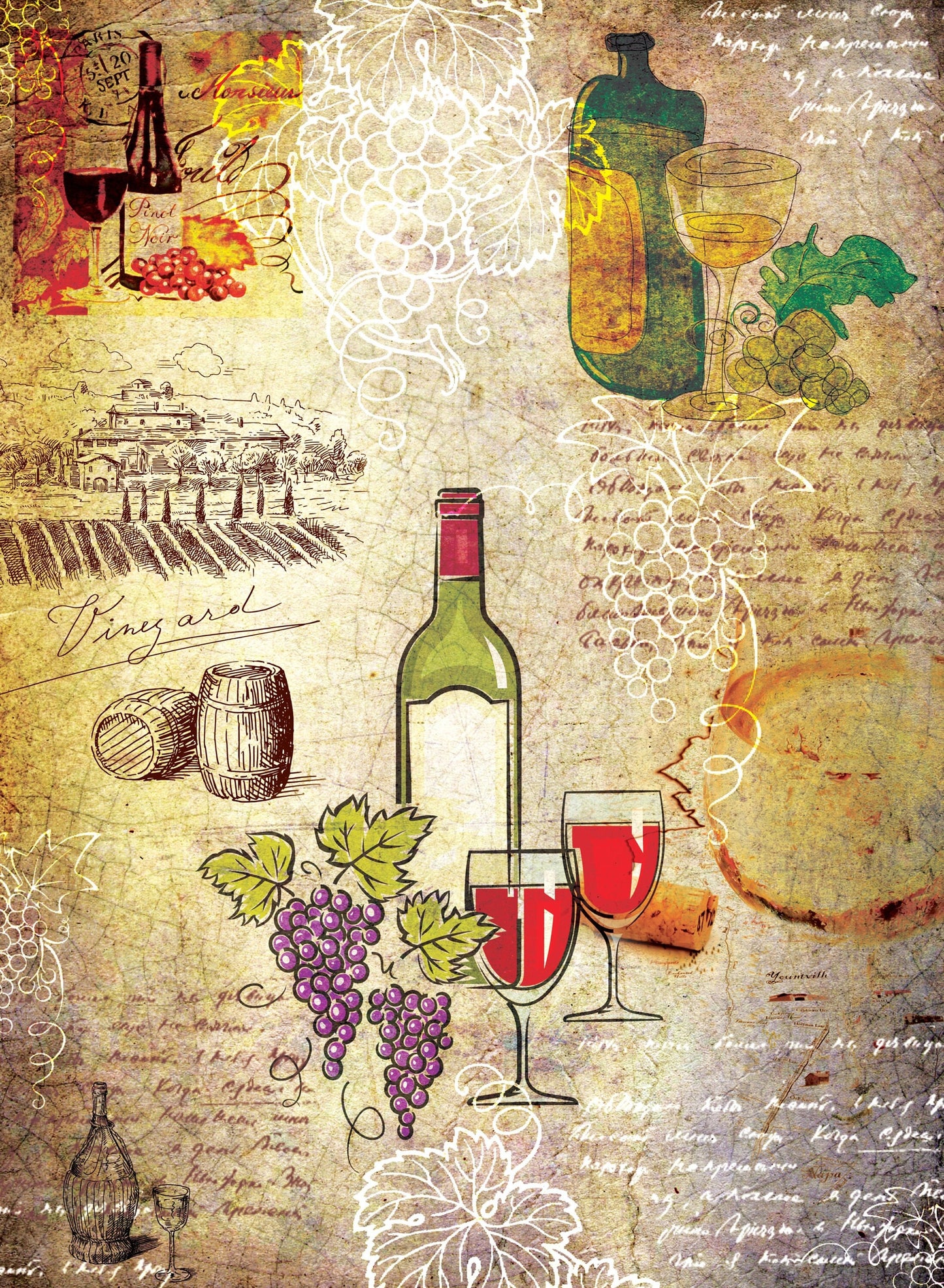 Wine Yard - Vintage Decoupage Art - Rice Paper - Decoupage for Furniture - Large Size Rice Paper for Decoupage - Sheets