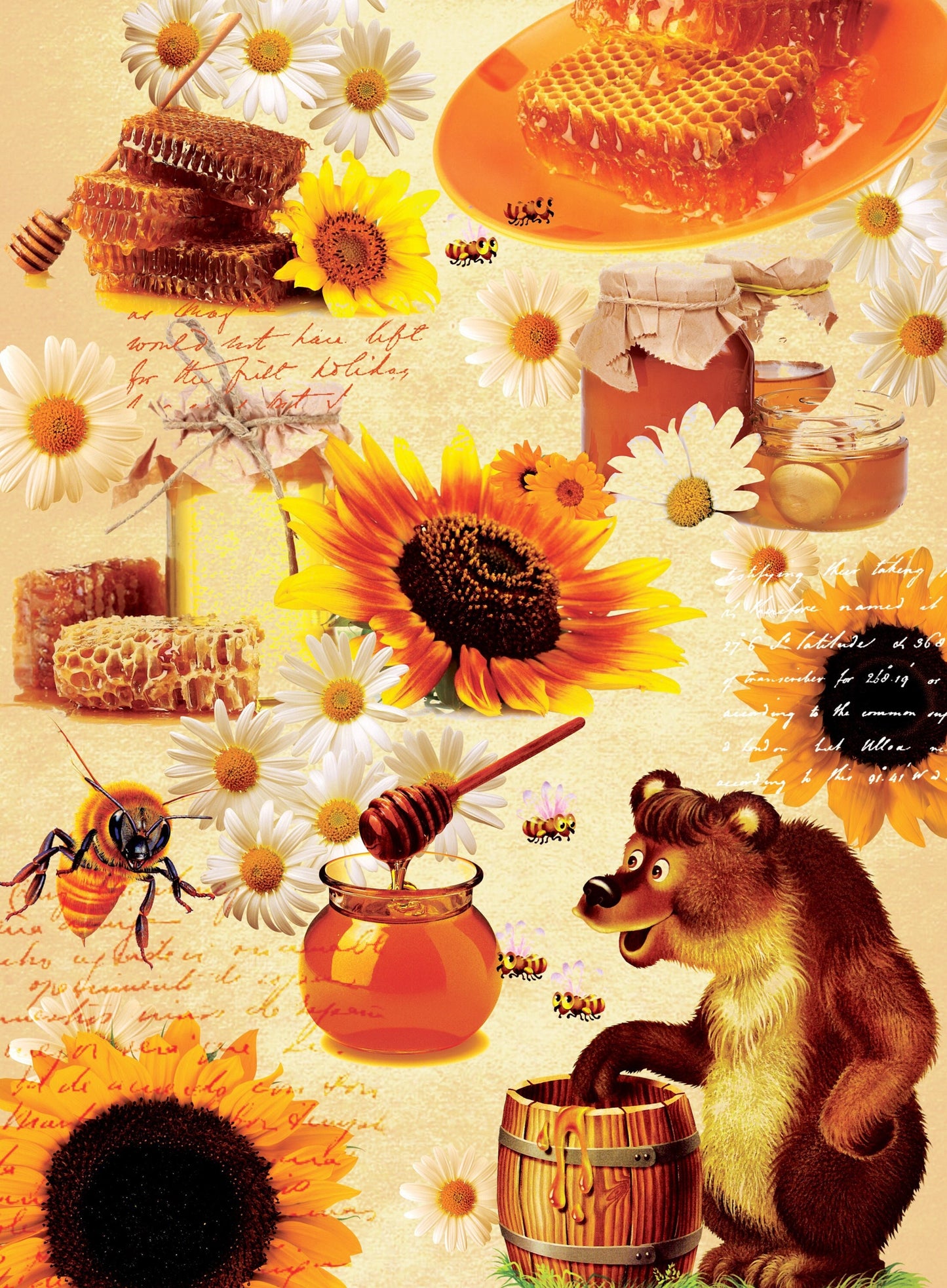 Honey Bear - Vintage Decoupage Art - Rice Paper - Decoupage for Furniture - Large Size Rice Paper for Decoupage - Sheets