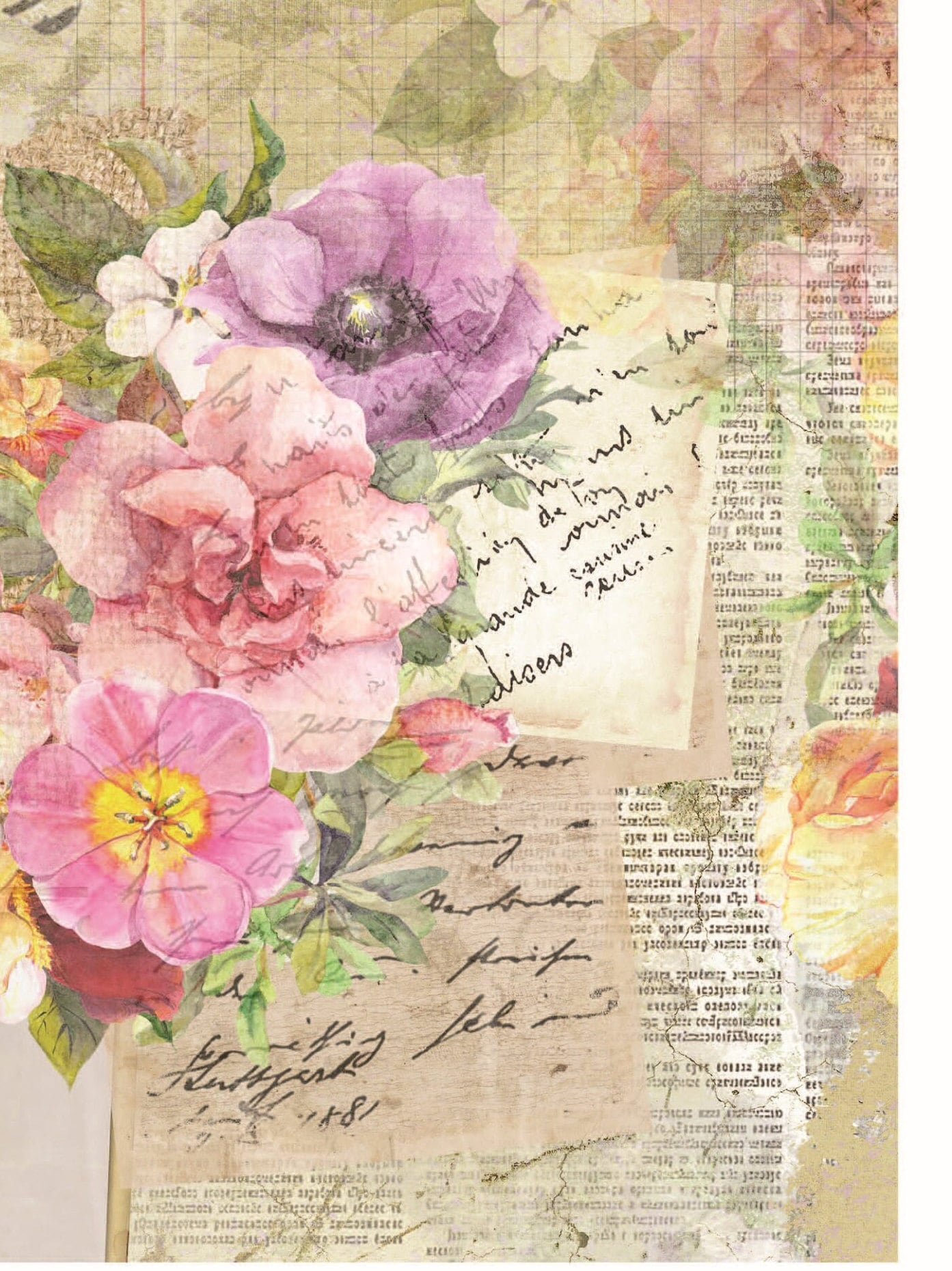 Vintage Floral Decoupage - Decoupage Art - Large Size Rice Paper for Decoupage - Decoupage Crafts
