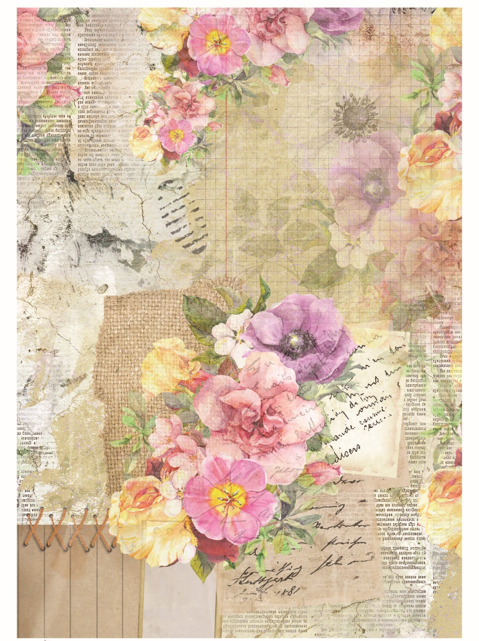 Vintage Floral Decoupage - Decoupage Art - Large Size Rice Paper for Decoupage - Decoupage Crafts