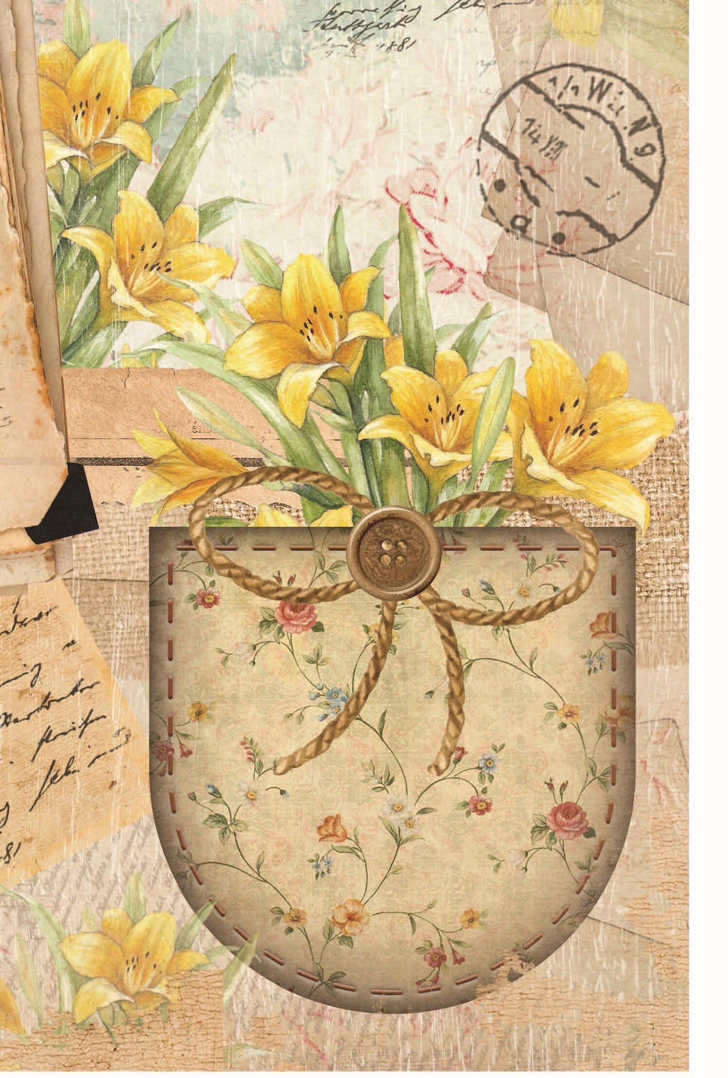 Yellow Vintage Floral Decoupage - Decoupage Art - Large Size Rice Paper for Decoupage - Decoupage Crafts