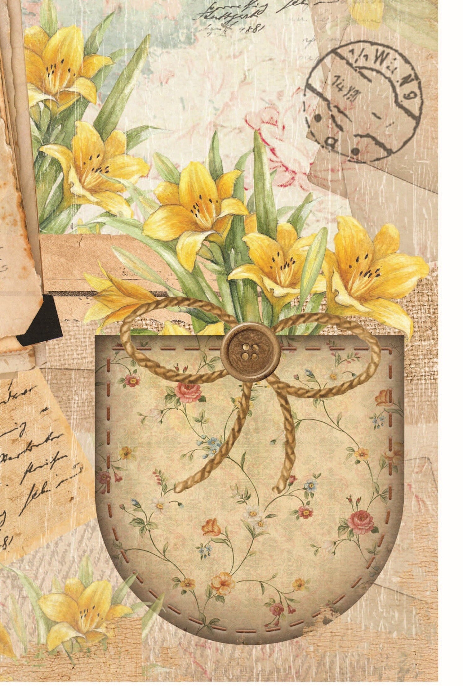 Yellow Vintage Floral Decoupage - Decoupage Art - Large Size Rice Paper for Decoupage - Decoupage Crafts